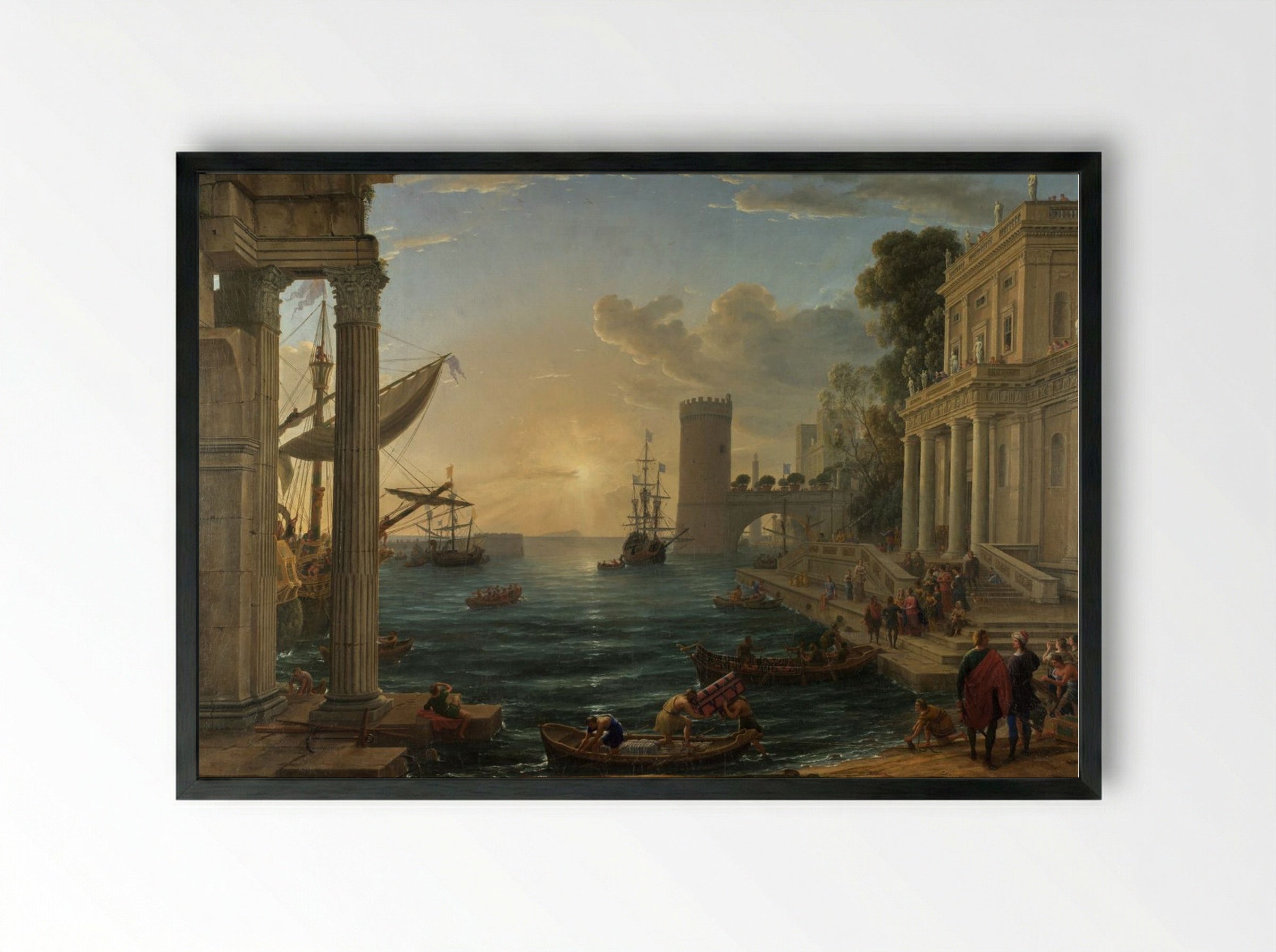 Seaport with the Embarkation of Saint Ursula - Claude Lorrain - Framed Print Black