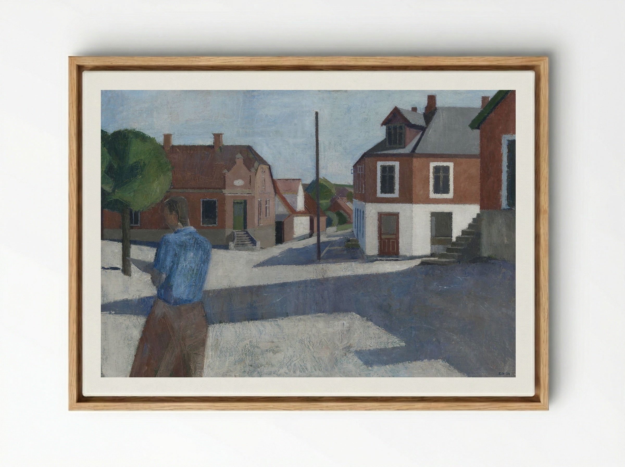 Street Scene with Figure - Erik Raadal - Framed Canvas Wood