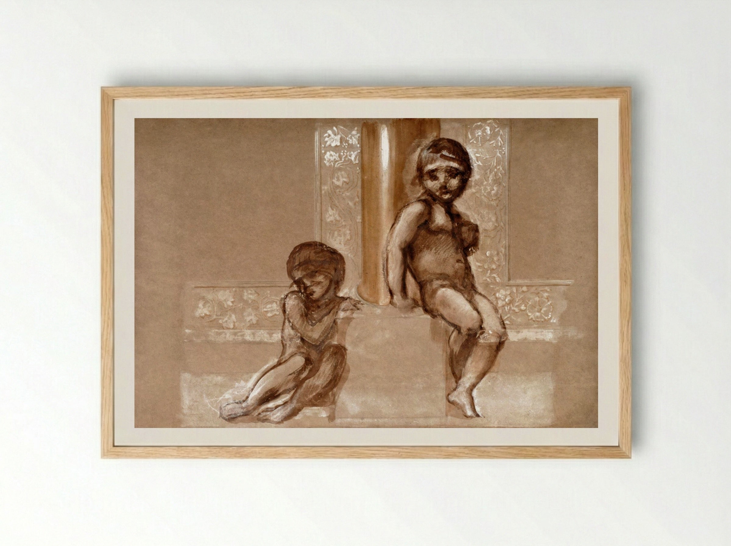 Study of Two Putti for 'The Troy Triptych' - Edward Burne-Jones - Framed Print Wood