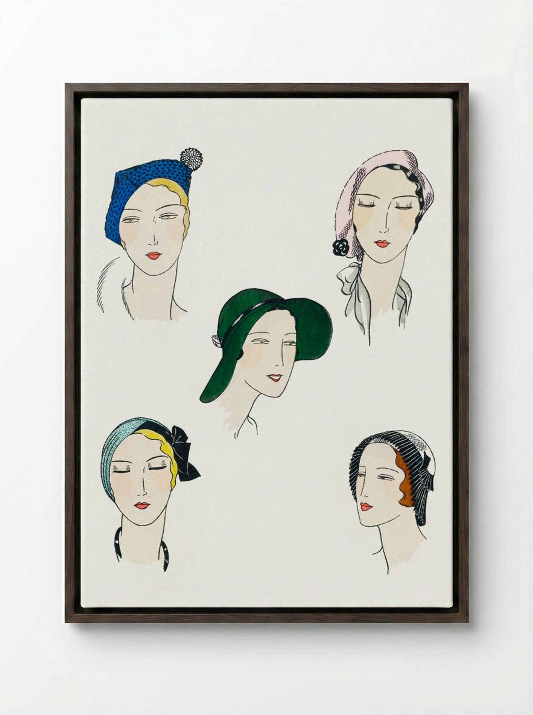 The Pretty Seasonal Hats - Fine Art Print - Framed Canvas Dark Wood