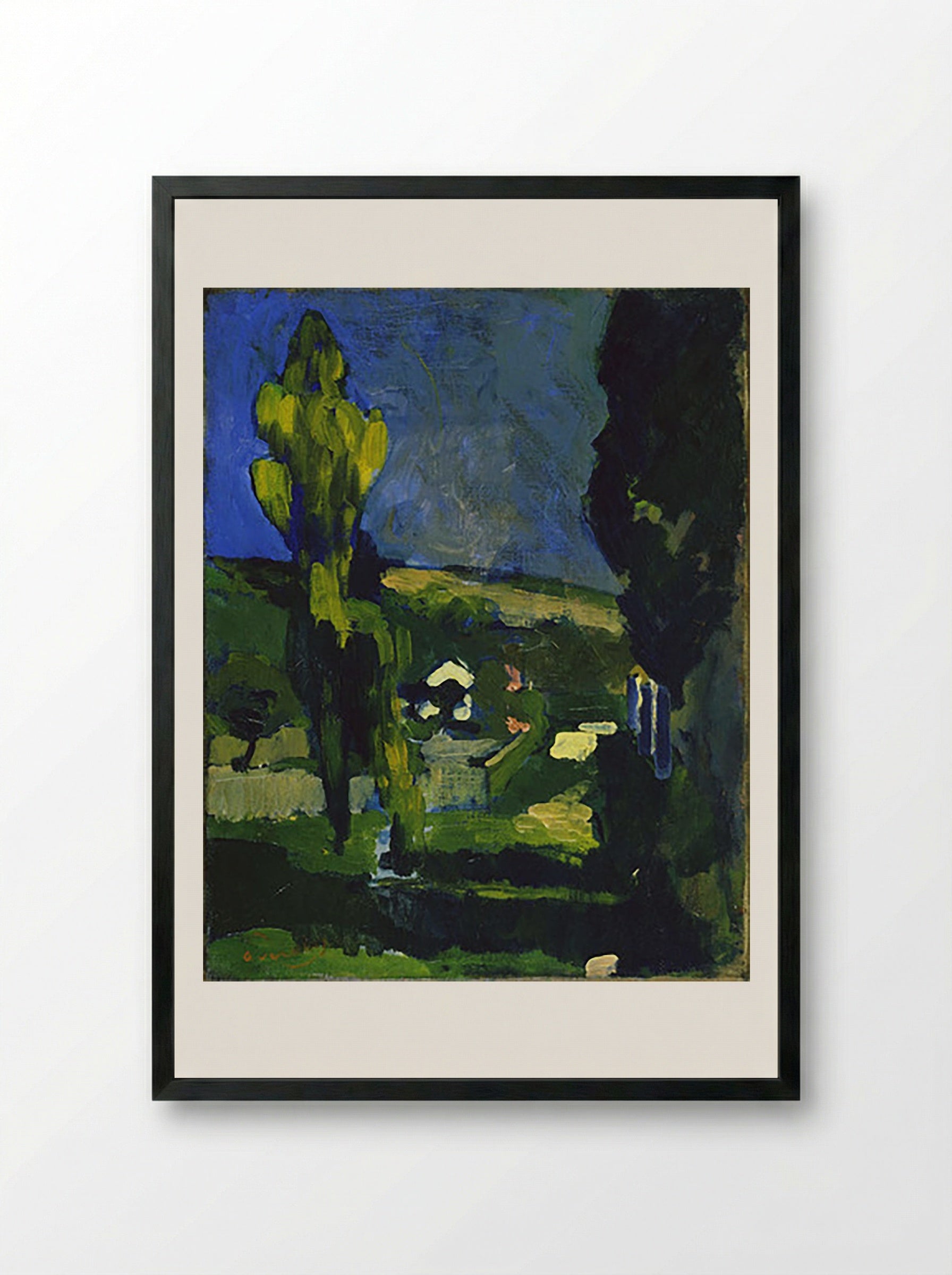 Poplars in a Landscape - Fine Art Print - Framed Print Black