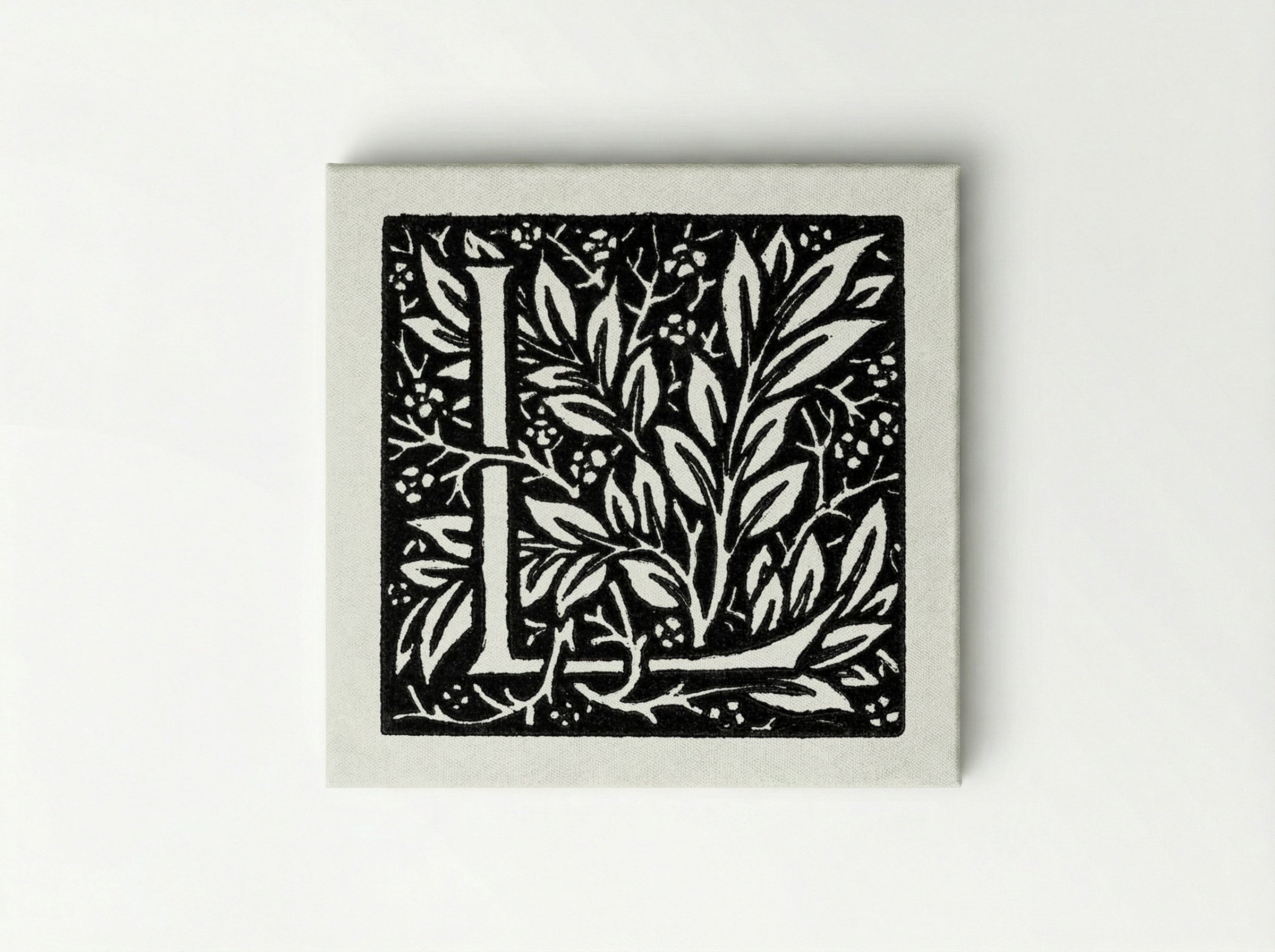 Love is Enough: Initial Letter 'L' entwined with Laurel Leaves - William Morris - Canvas