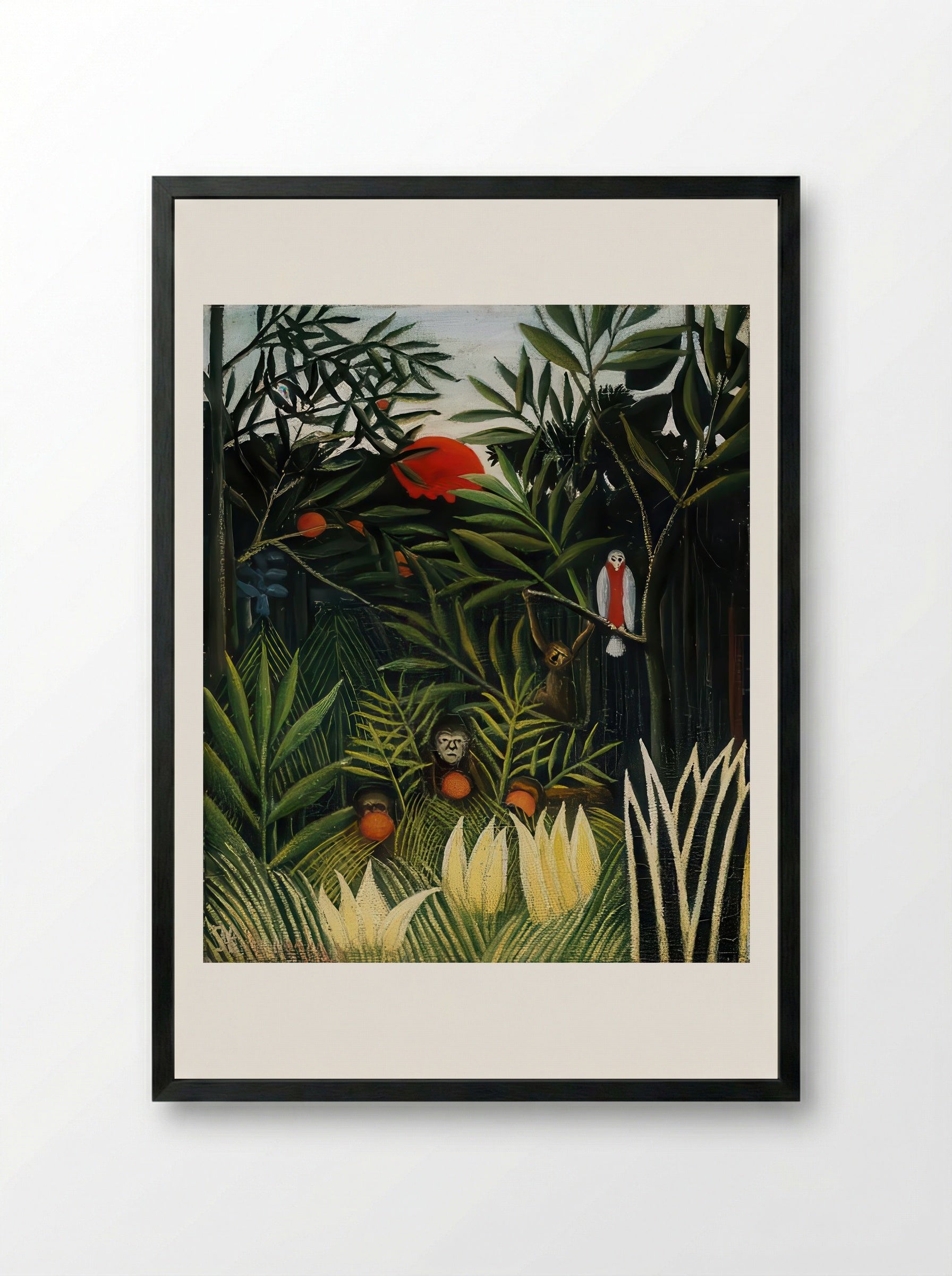 Landscape with Monkeys by Henri Rousseau – Jungle Wildlife Naïve Art Print - Framed Print Black