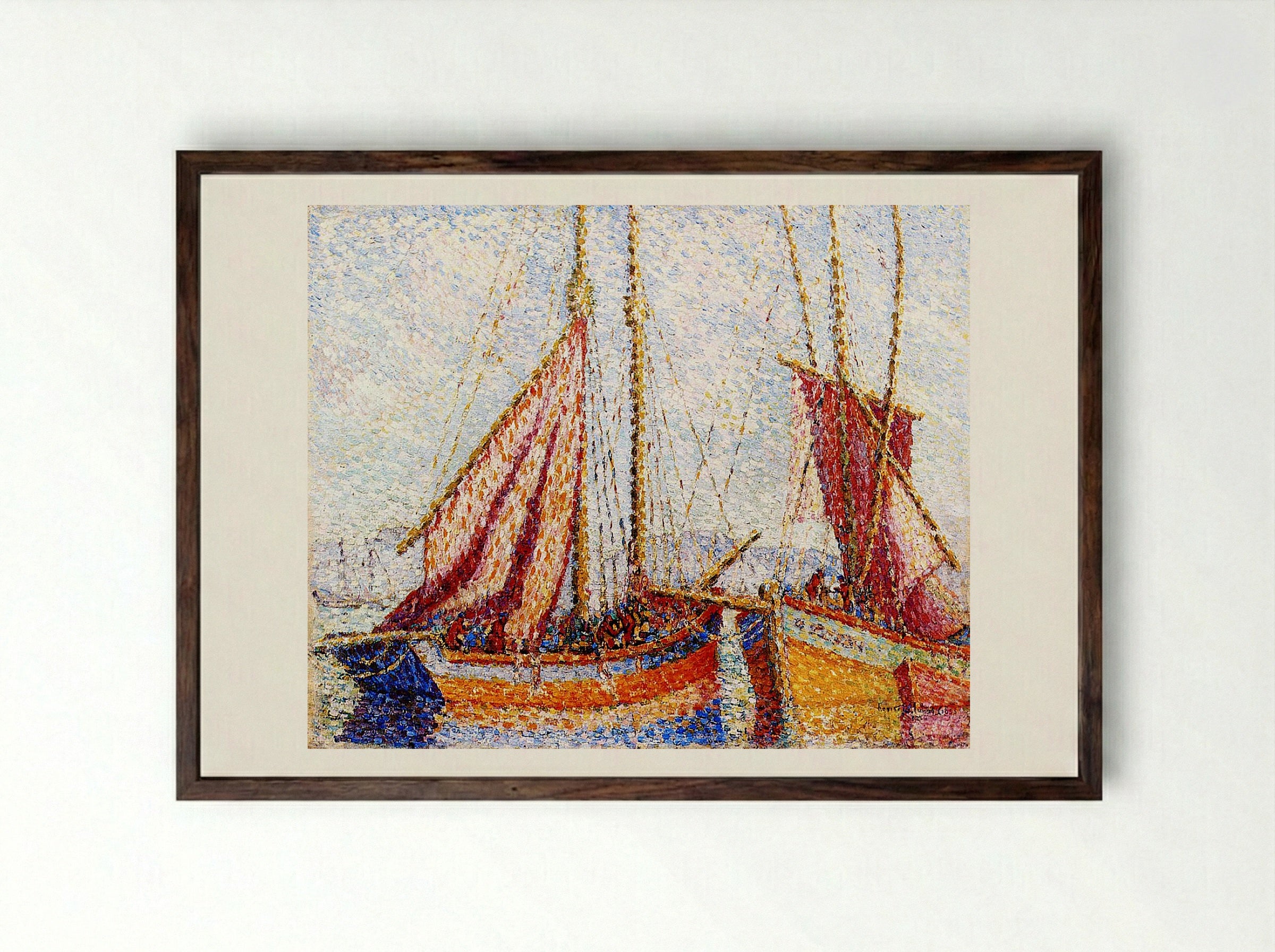 Sailboats - Henri-Edmond Cross - Framed Print Dark Wood