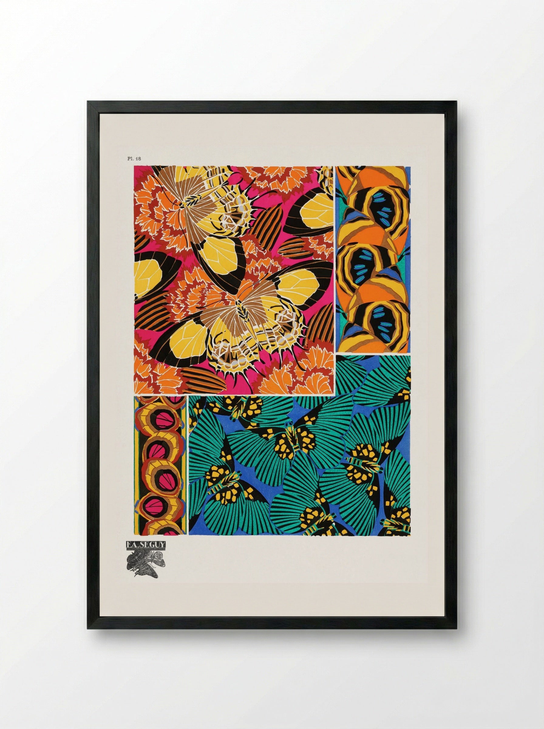 Papillons, Plate 18 (Butterfly Pattern) - Émile-Allain Séguy - Framed Print Black