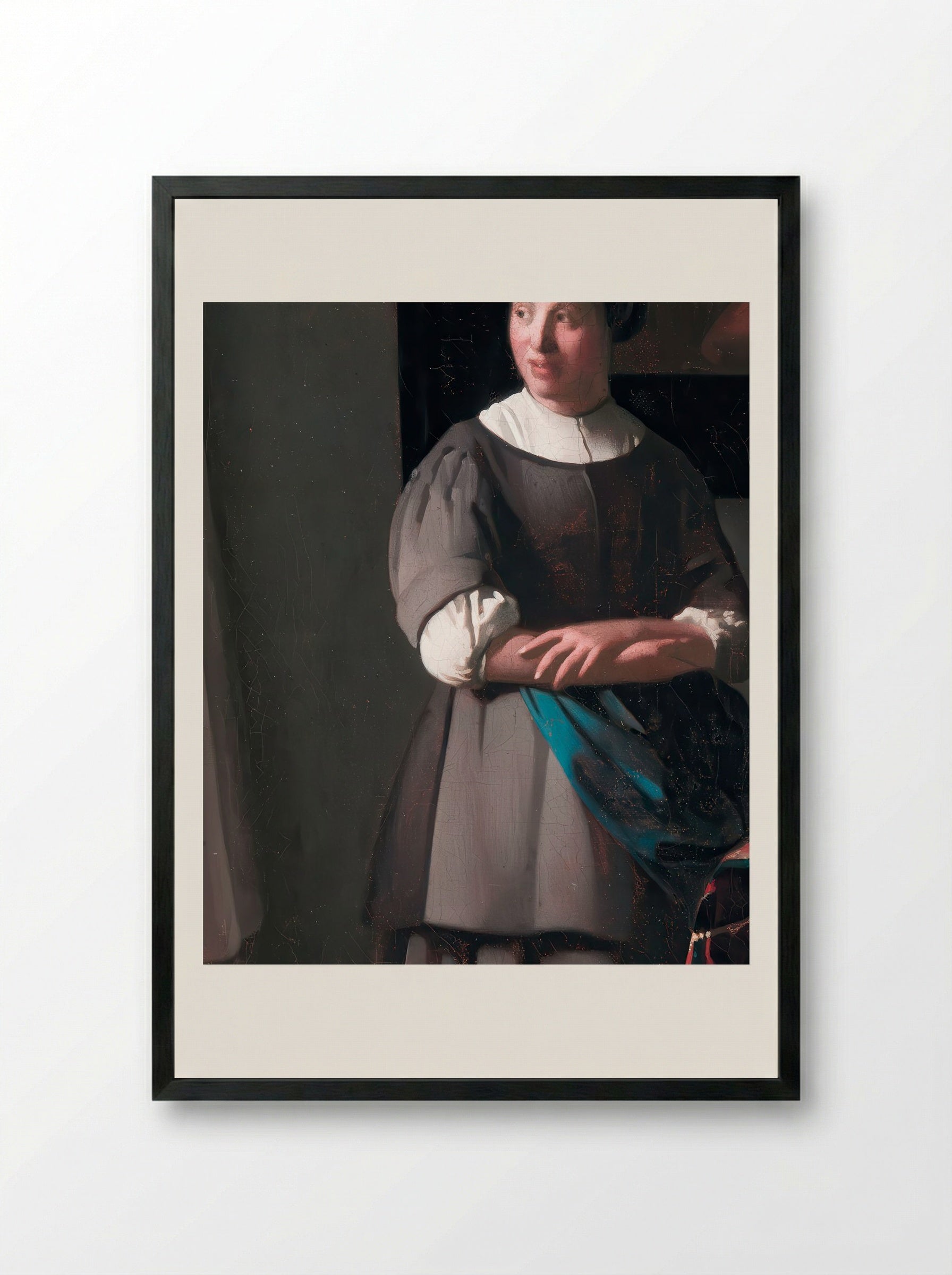 Lady Writing a Letter with her Maid - Johannes Vermeer - Framed Print Black