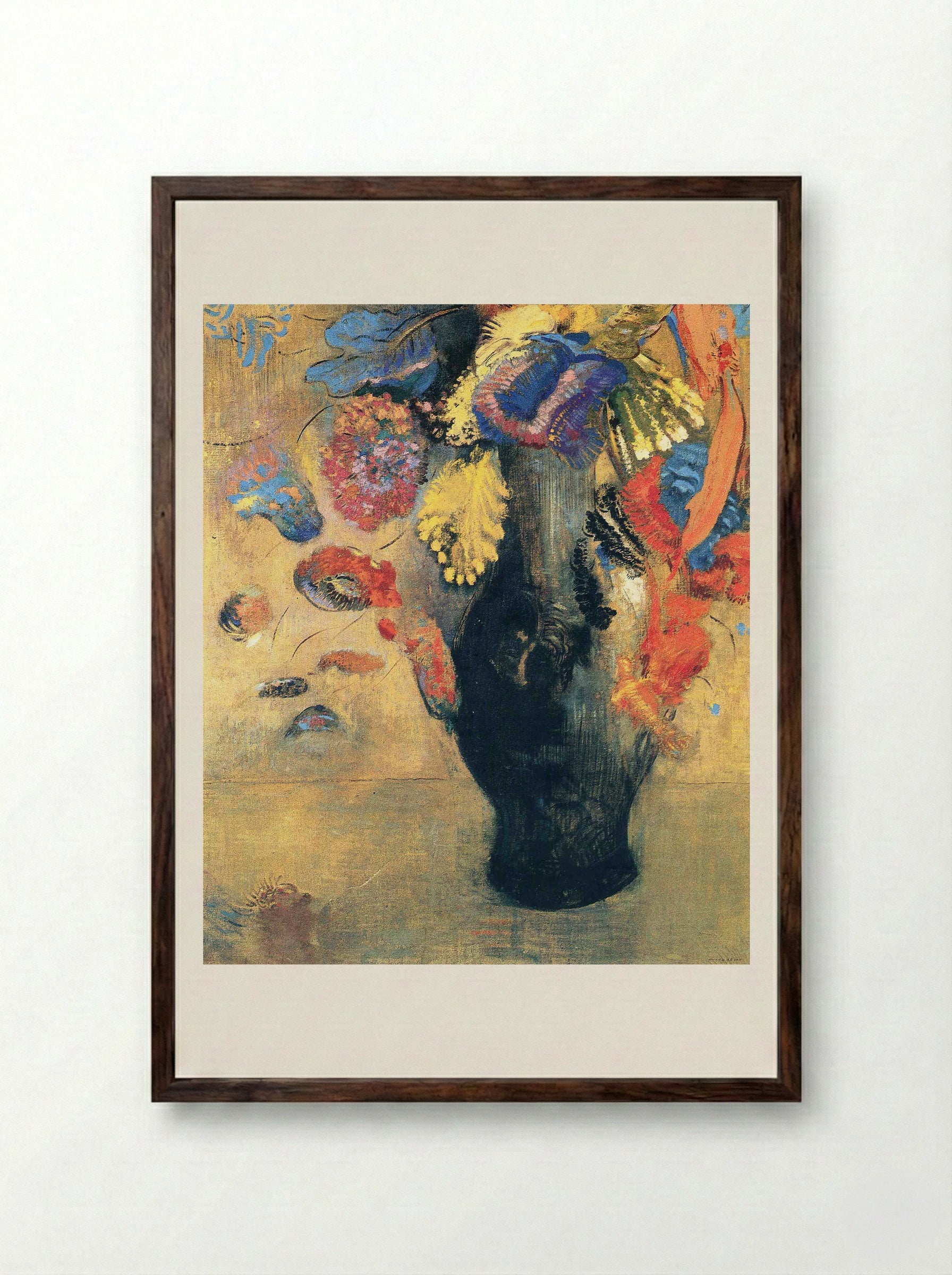 Flowers in a Black Vase - Odilon Redon - Framed Print Dark Wood