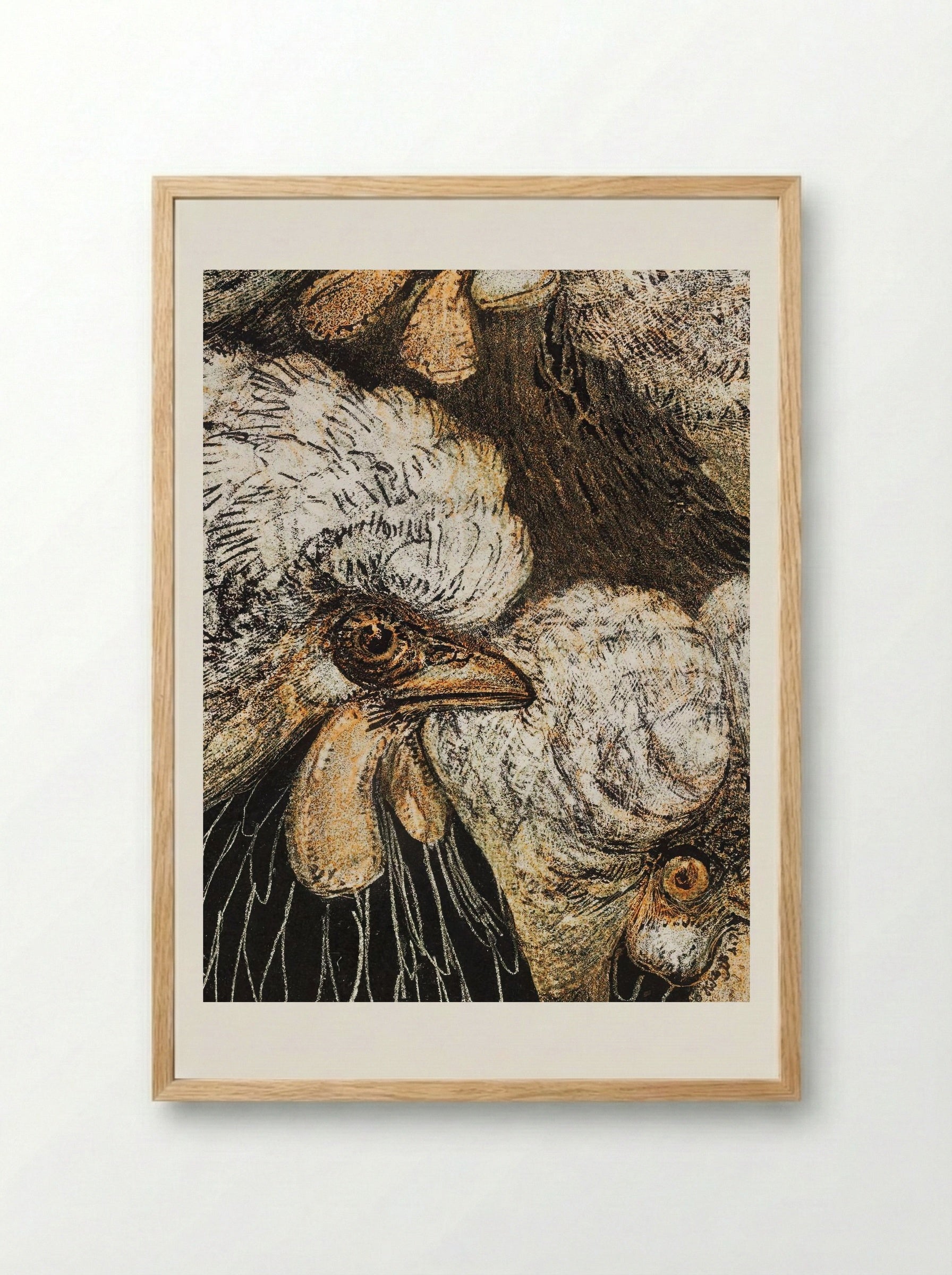 Drie kuifkippen (Three Crested Chickens) - Theo van Hoytema - Framed Print Wood