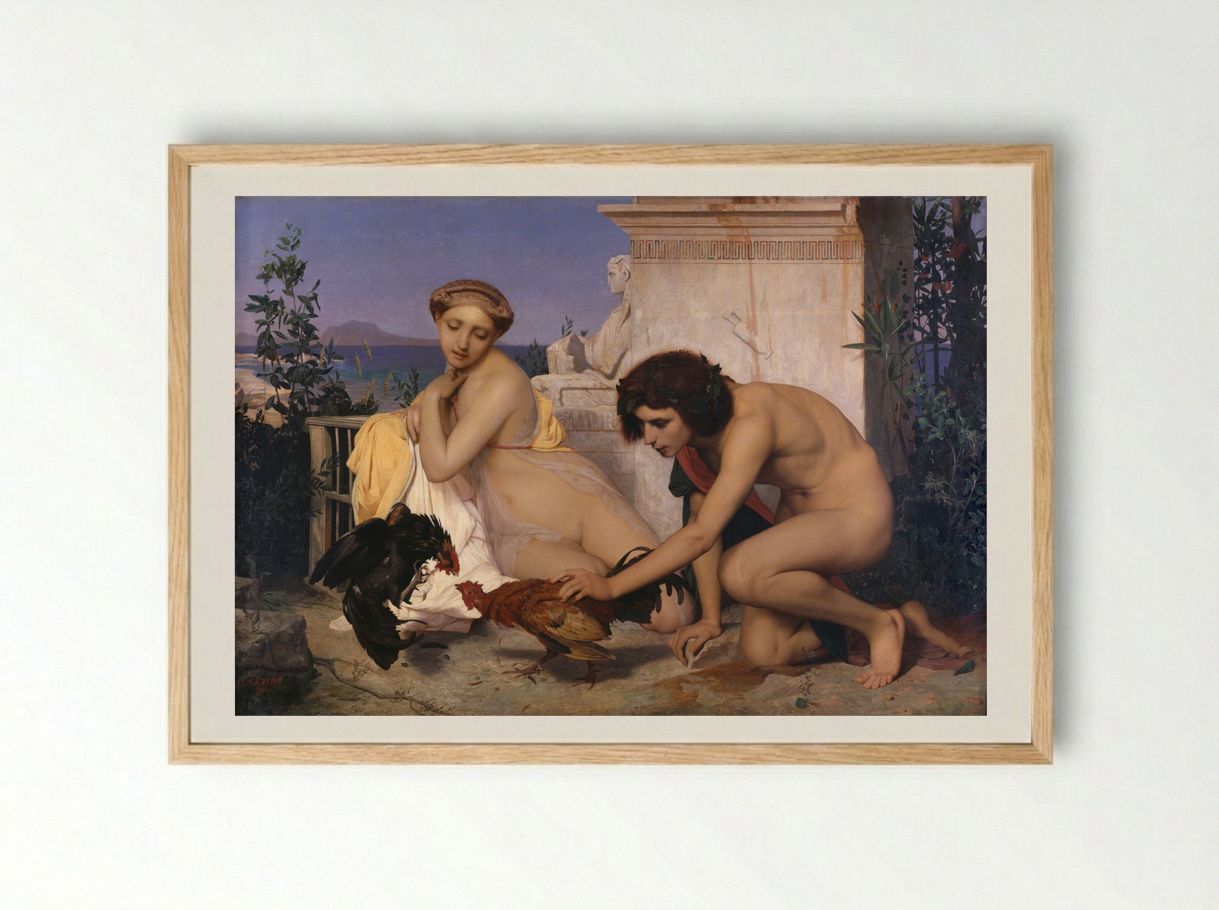 Young Greeks Attending a Cock Fight - Jean-Léon Gérôme - Framed Print Wood
