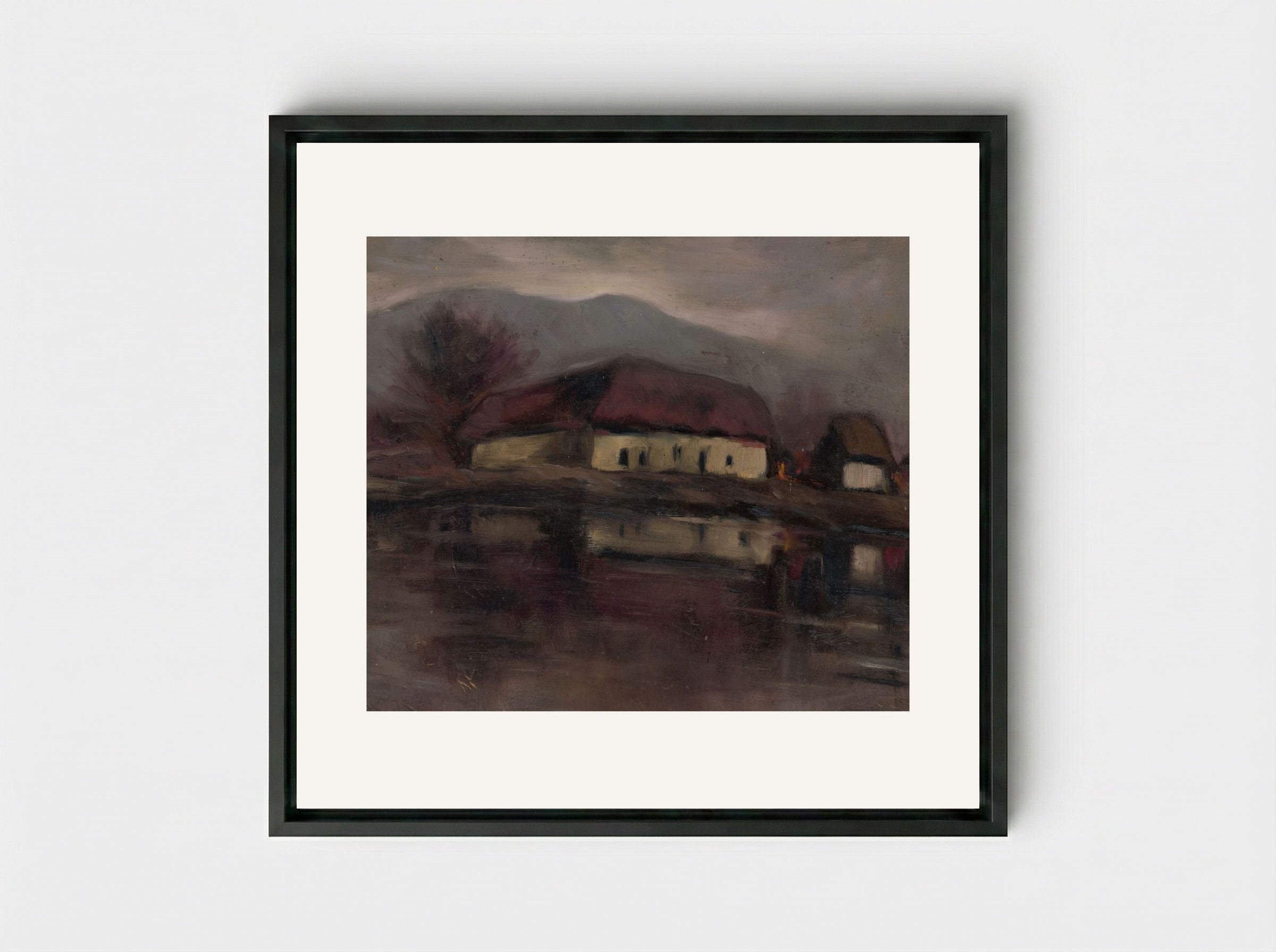 Sketch of a Landscape with a Lake - Zolo Palugyay - Framed Canvas Black
