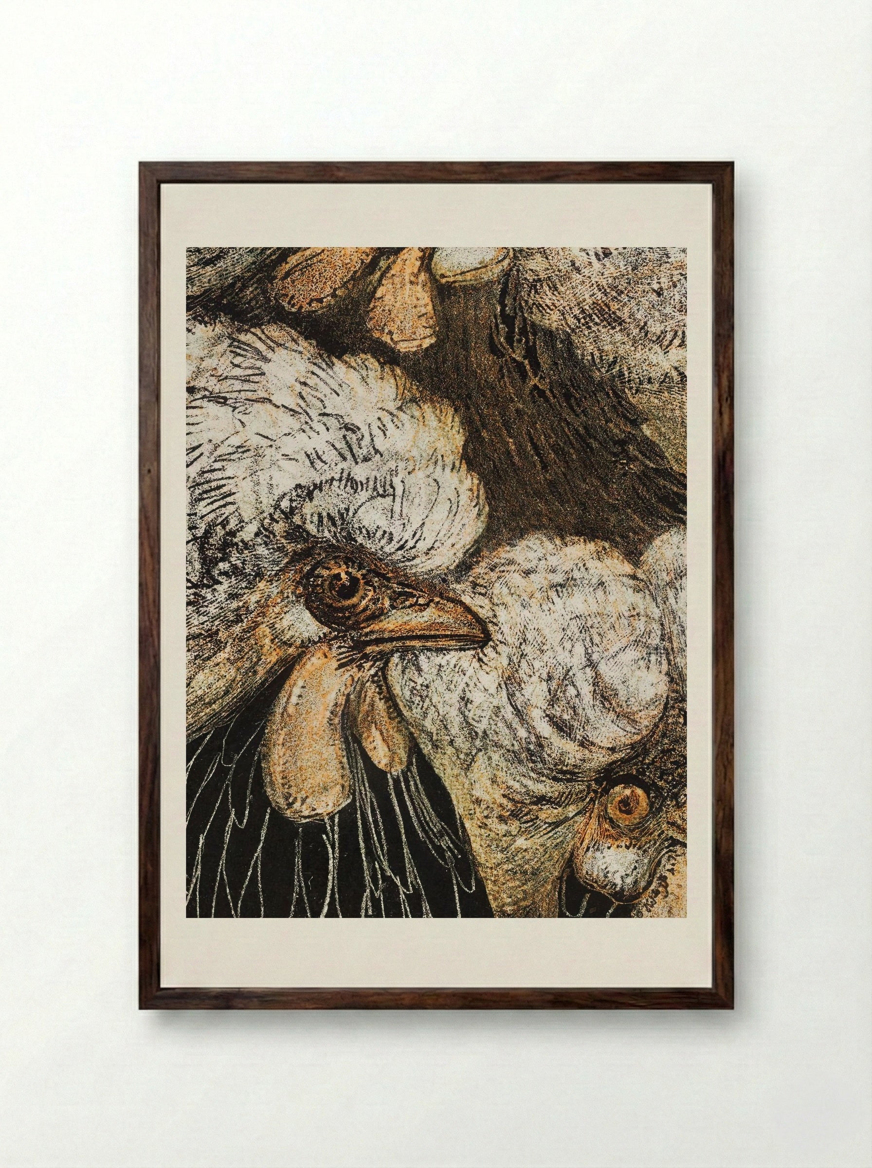 Drie kuifkippen (Three Crested Chickens) - Theo van Hoytema - Framed Print Dark Wood