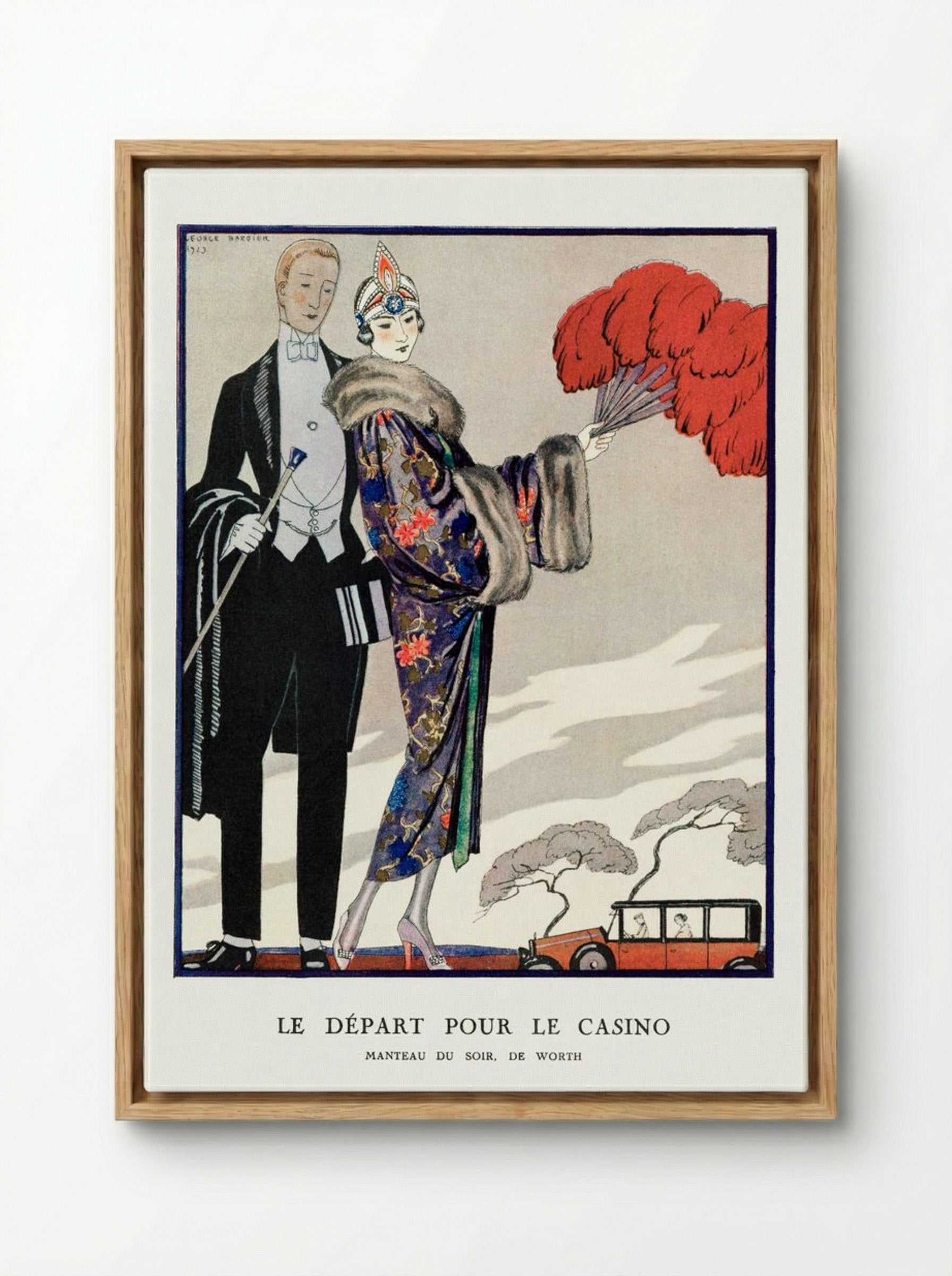 Le Départ pour le Casino, Manteau du Soir de Worth - George Barbier - Framed Canvas Wood