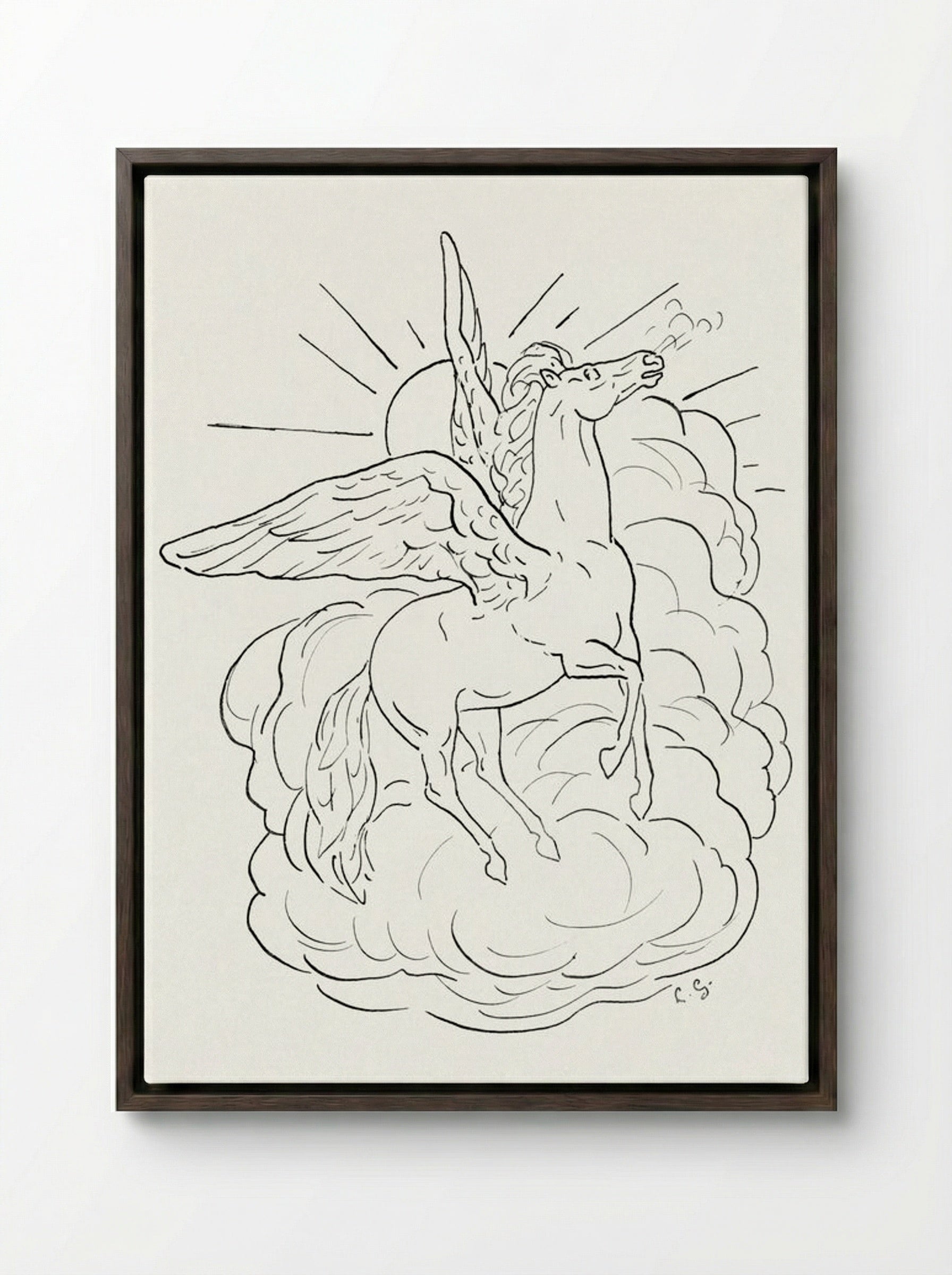 Pegasus Flies in Front of a Cloud - Leo Gestel - Framed Canvas Dark Wood