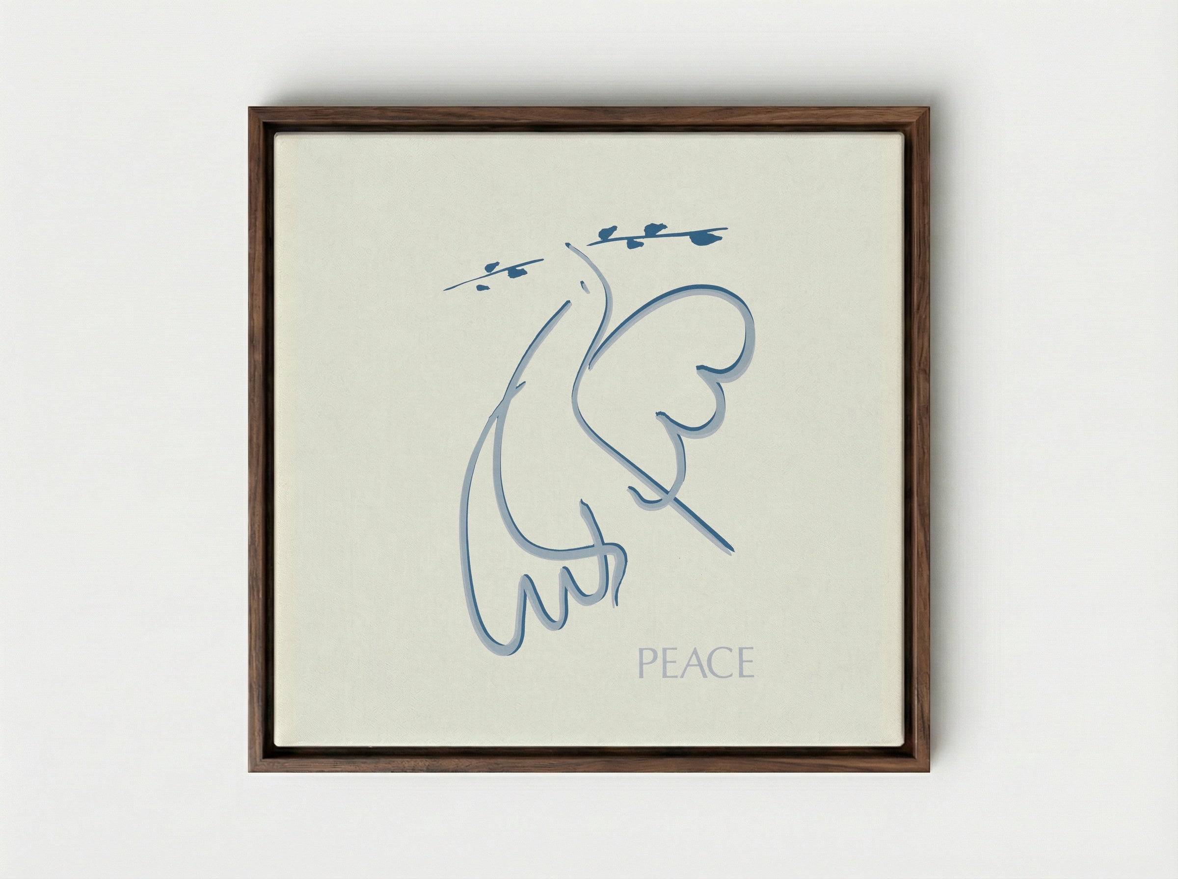 Peace (Dove with Olive Branch) - Fine Art Print - Framed Canvas Dark Wood