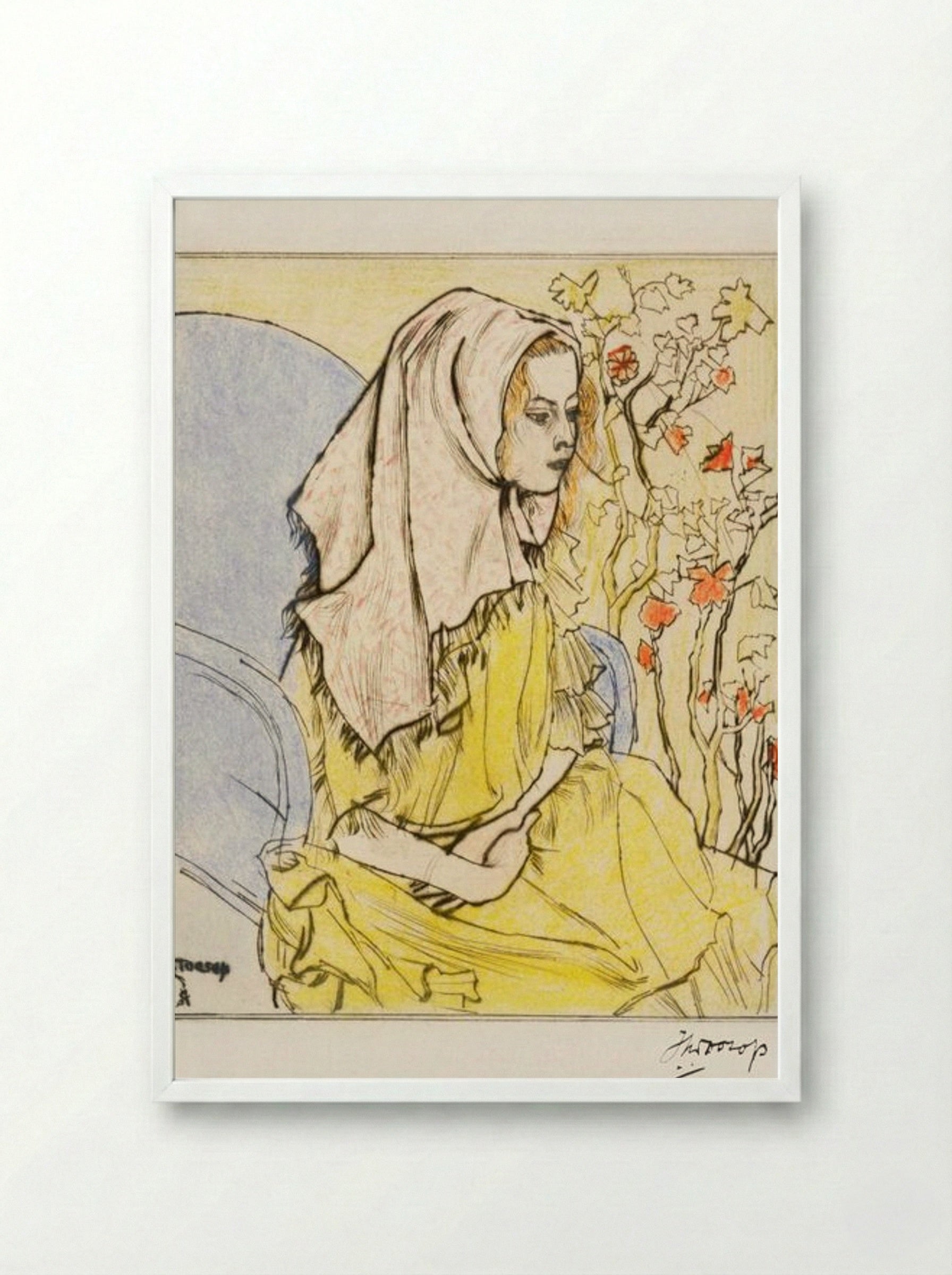 Charley Toorop with a Headscarf in an Armchair - Jan Toorop - Framed Print White