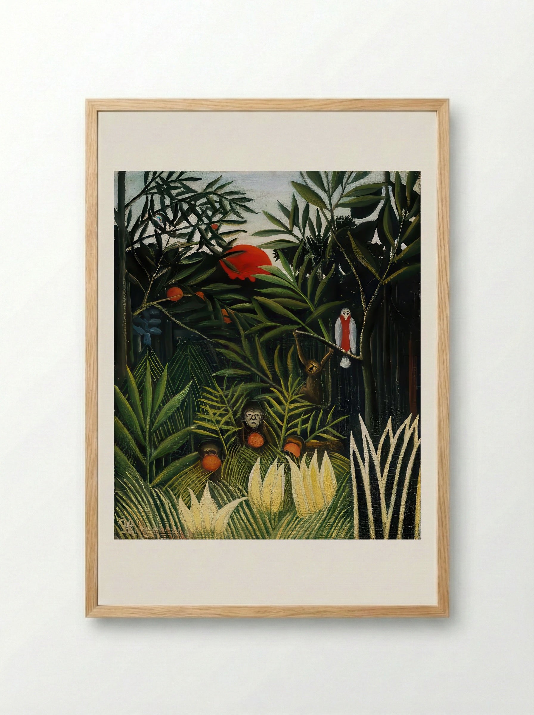Landscape with Monkeys by Henri Rousseau – Jungle Wildlife Naïve Art Print - Framed Print Wood