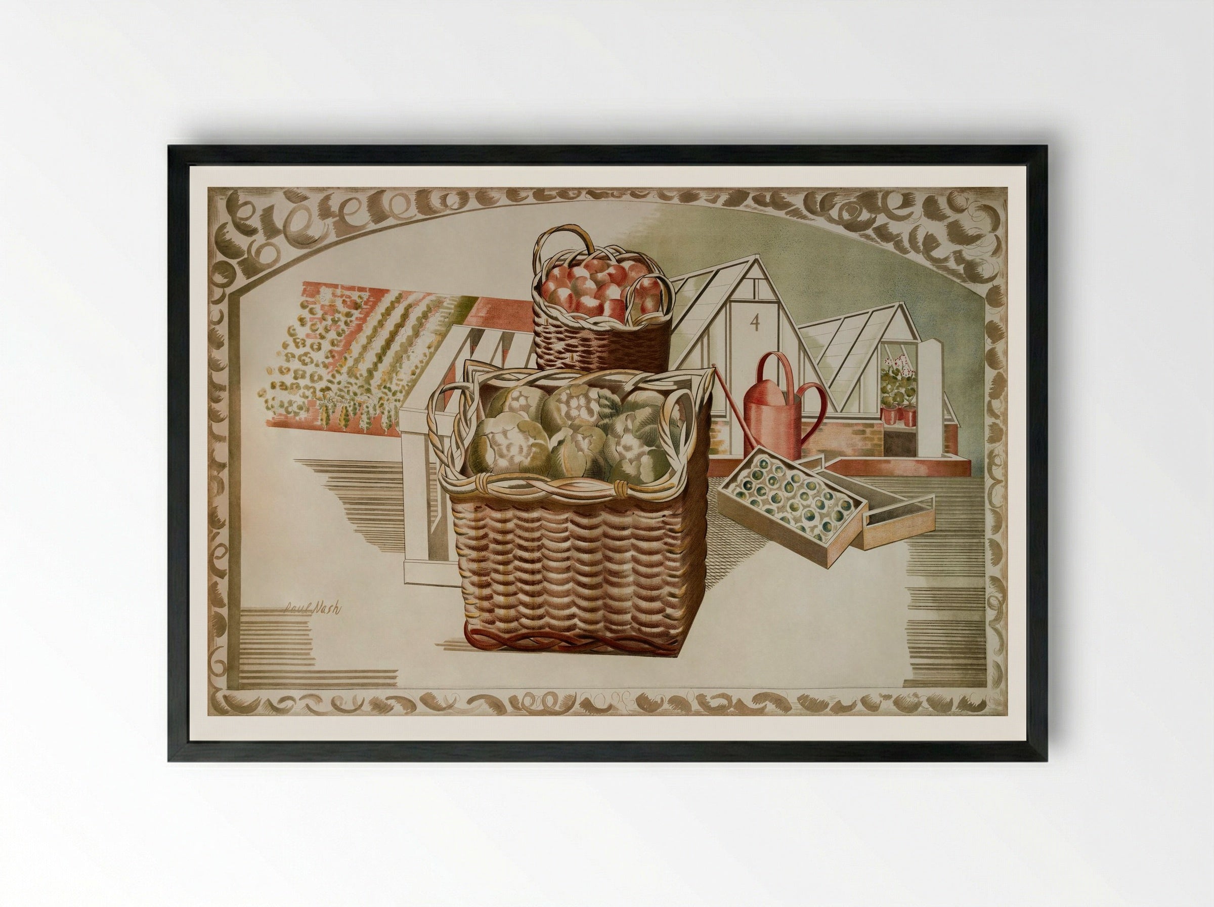 Fruit Gardens and Orchard - Paul Nash - Framed Print Black