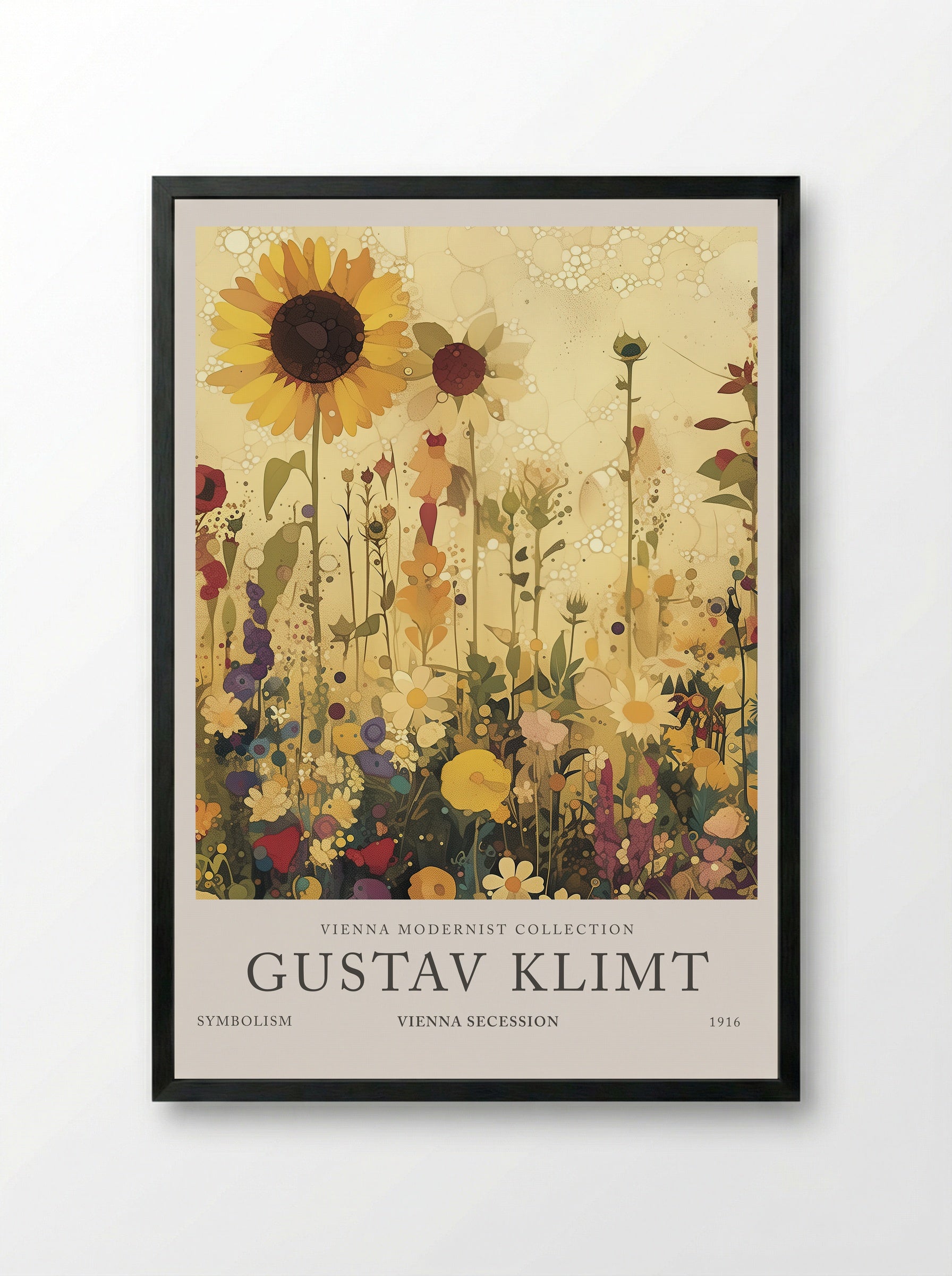 Sunflower Reverie - Gustav Klimt - Framed Print Black