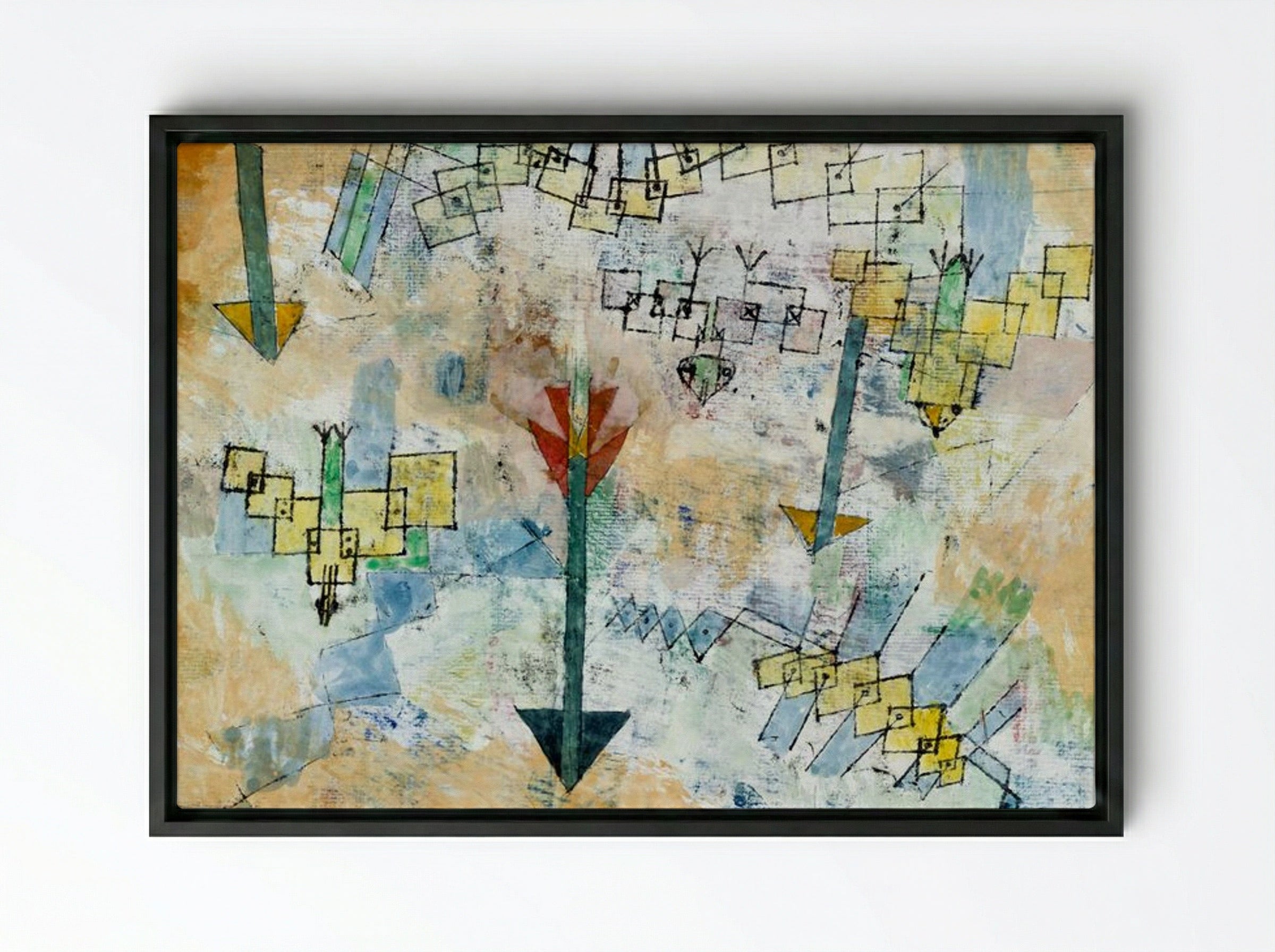 Birds Swooping Down and Arrows - Paul Klee - Framed Canvas Black