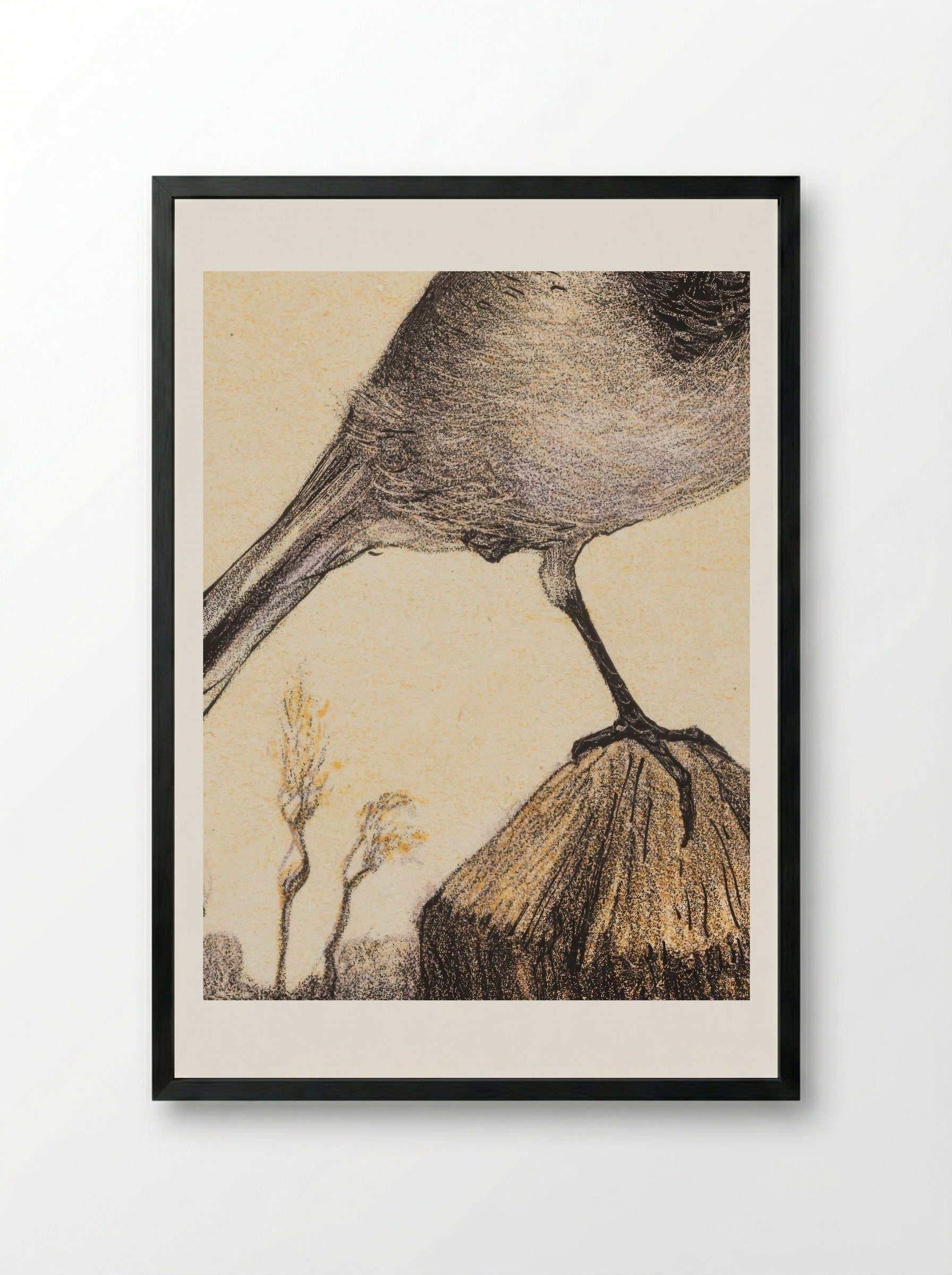 Kwikstaart op paal (Wagtail on a Post) - Theo van Hoytema - Framed Print Black