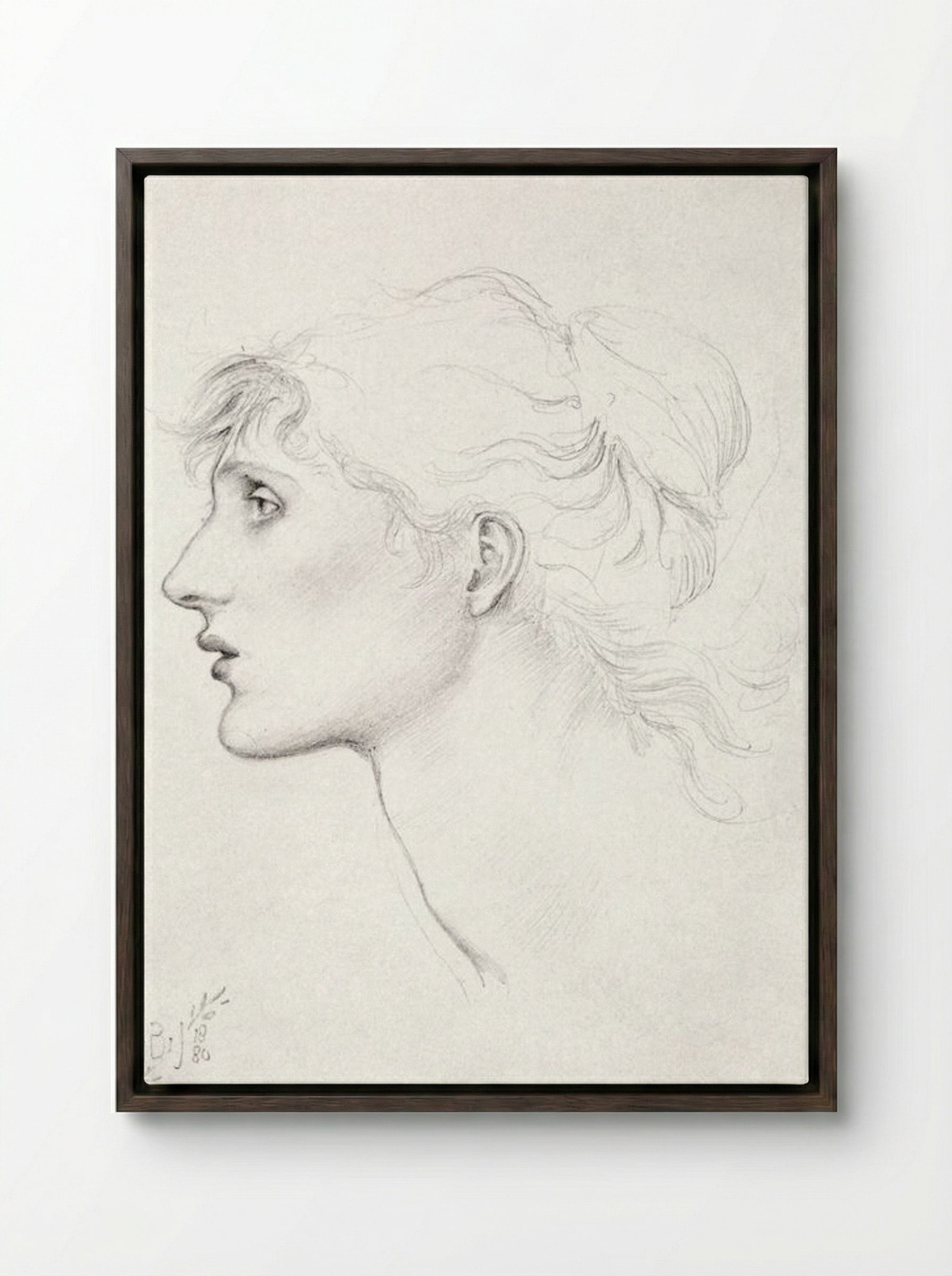Study of Margaret Drummond for 'The Car of Love' - Edward Burne-Jones - Framed Canvas Dark Wood
