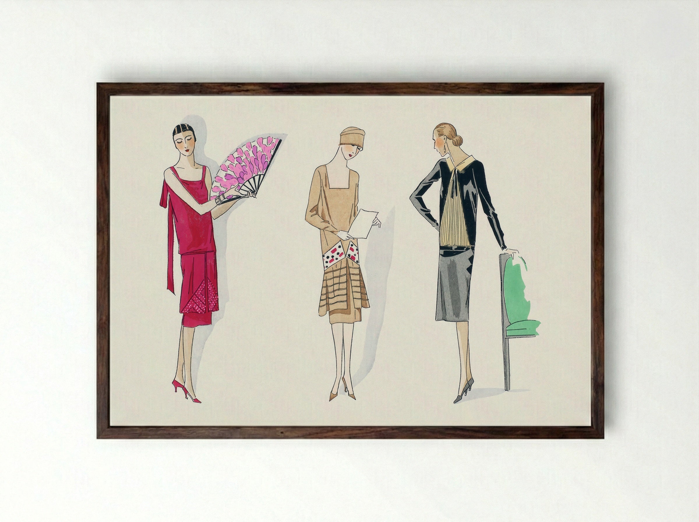 Three Dresses, 1926 - Bernard et Armand - Framed Print Dark Wood