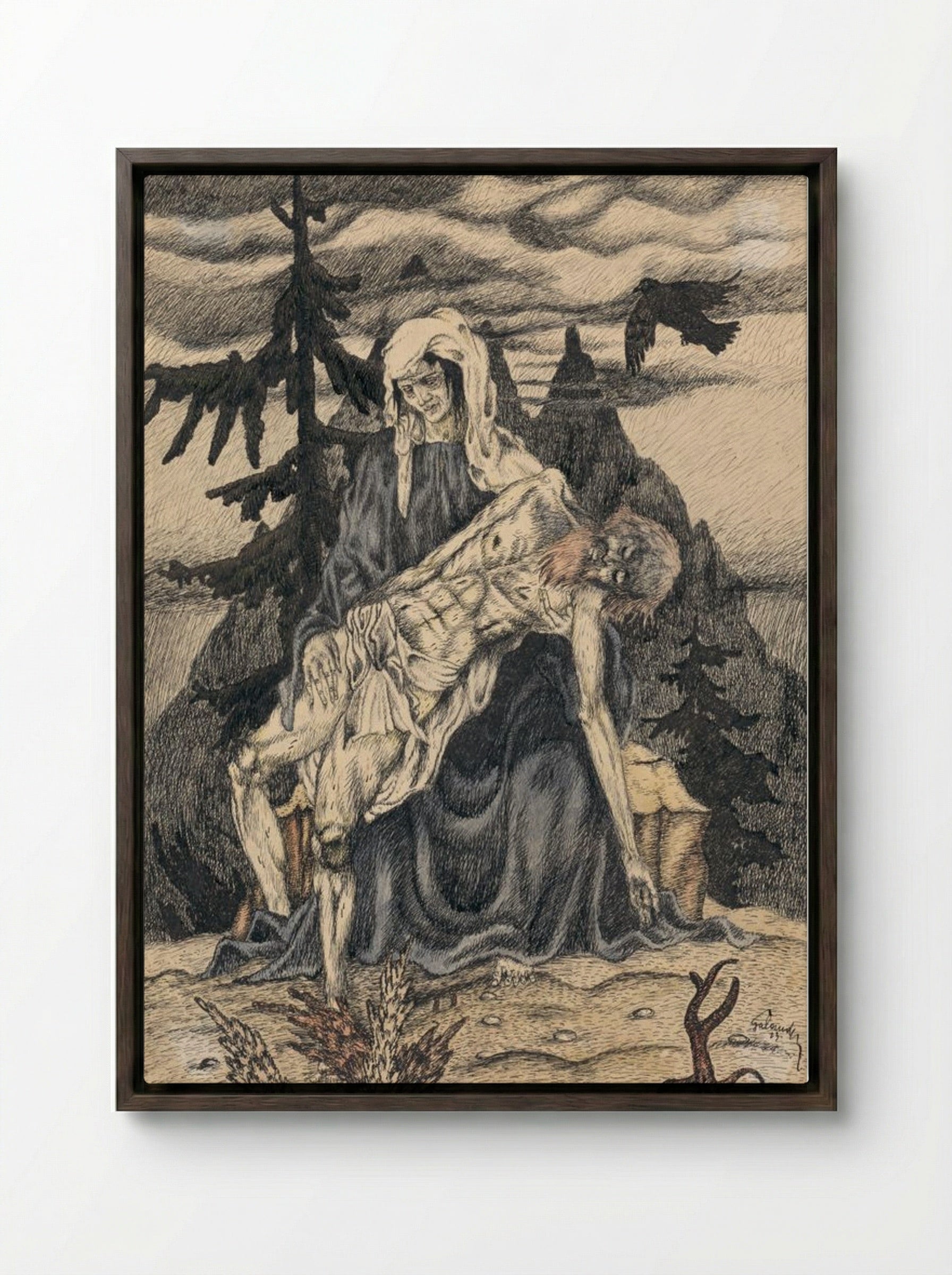 Pieta - Mikuláš Galanda - Framed Canvas Dark Wood