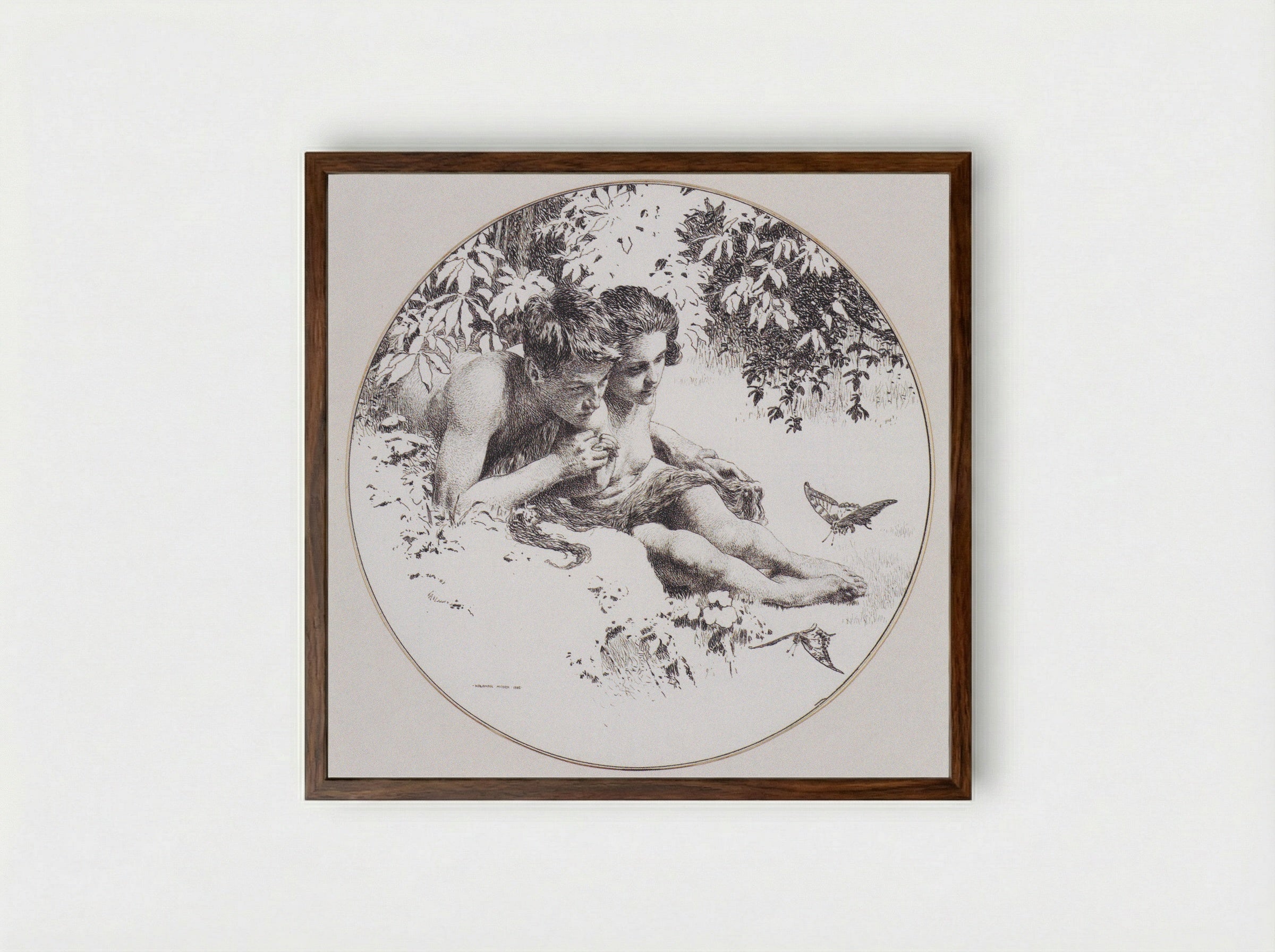 Reproduction Template for the Middle Part of the Leaf Love for Gerlach's Allegories, New Series, Plate 30 - Koloman Moser - Framed Print Dark Wood
