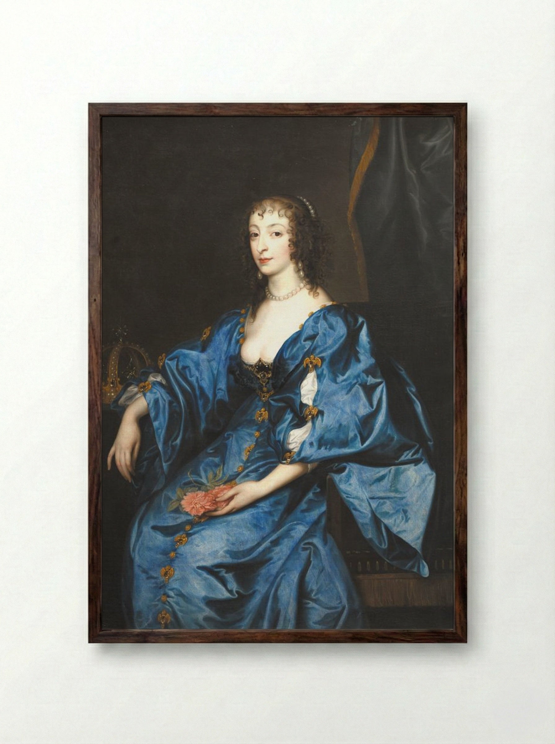 Portrait of Queen Henrietta Maria, Consort of King Charles I - Anthony van Dyck - Framed Print Dark Wood
