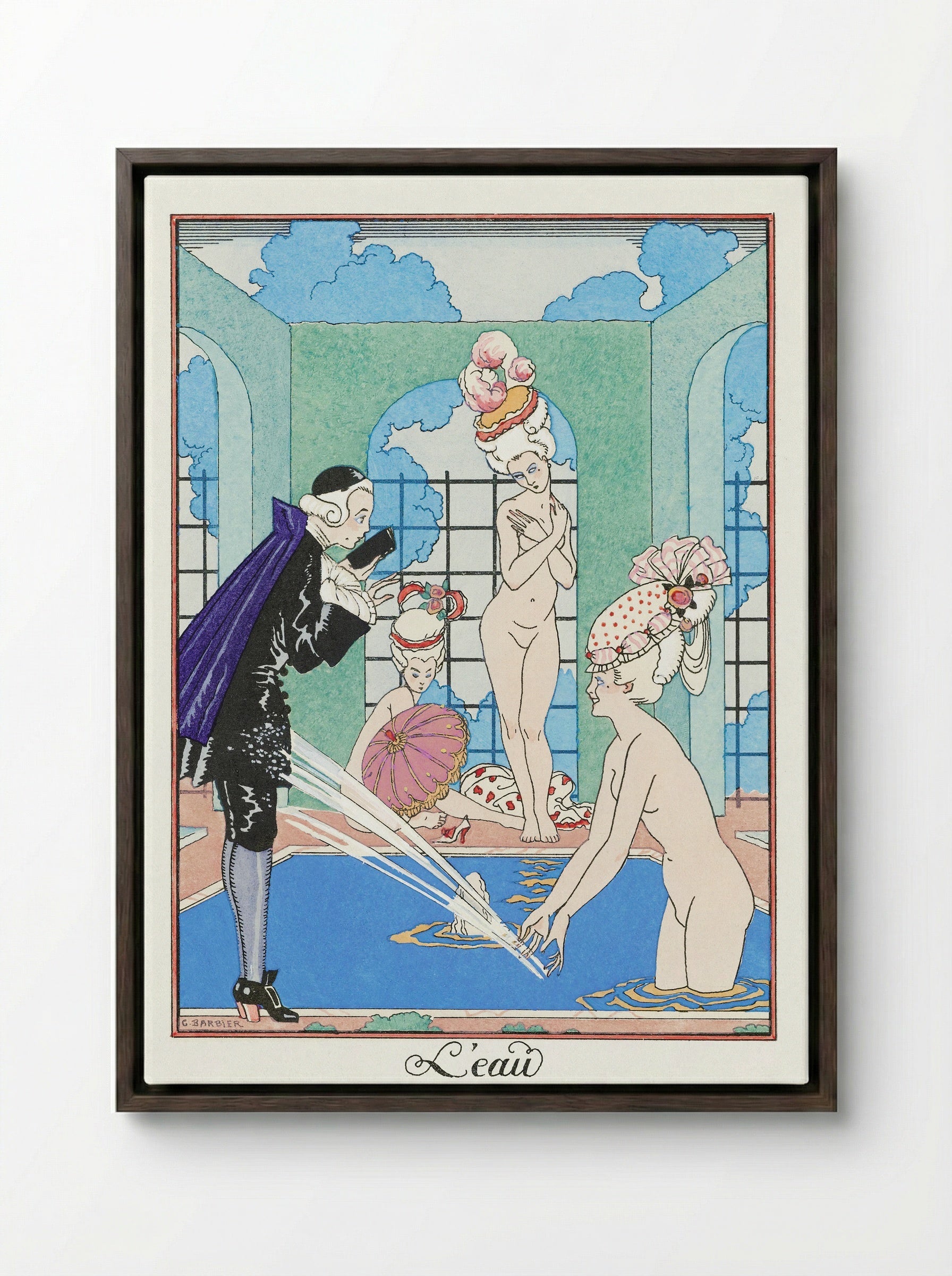 L'Eau - George Barbier - Framed Canvas Dark Wood