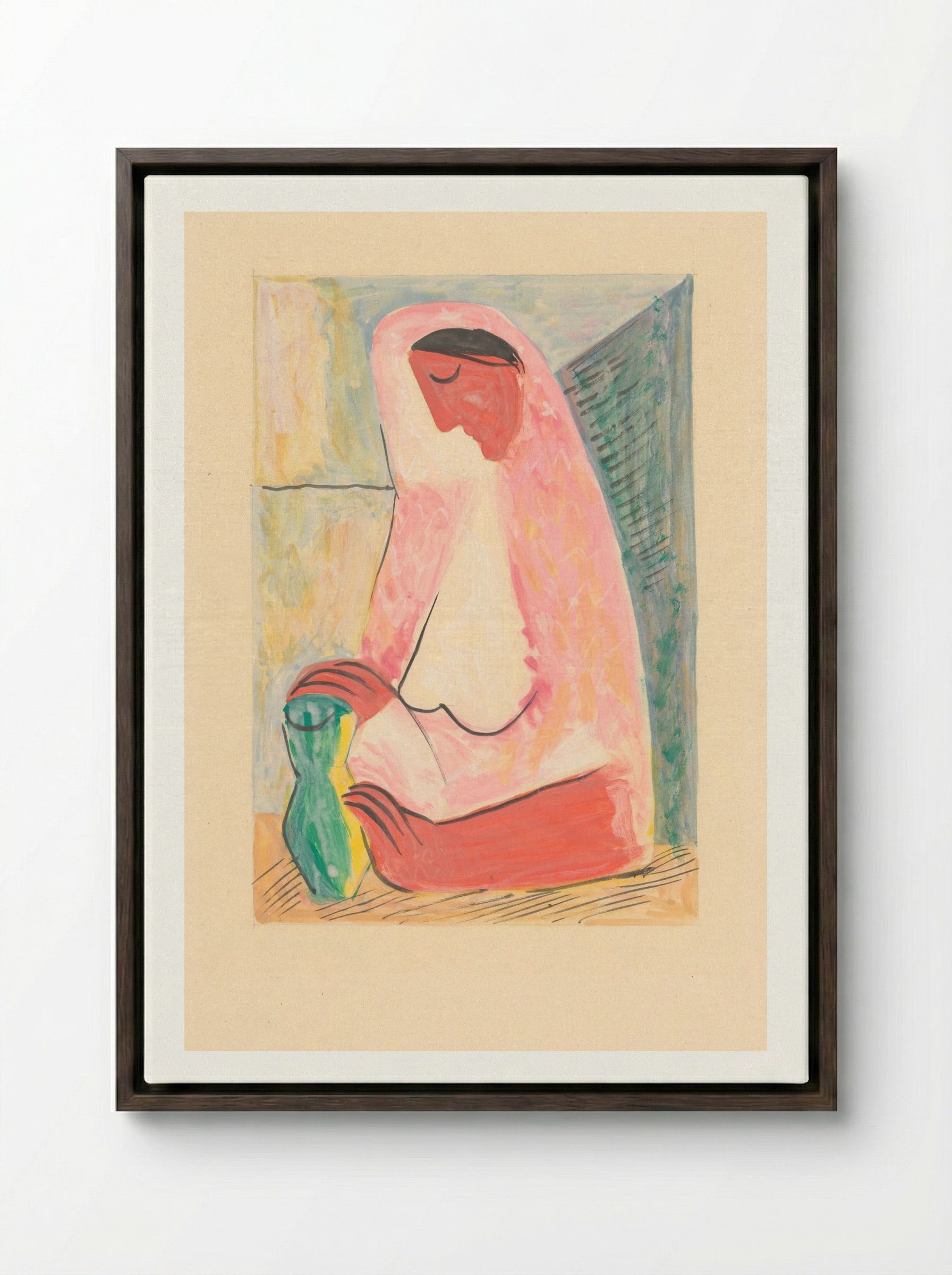 Woman with a Vase - Mikuláš Galanda - Framed Canvas Dark Wood