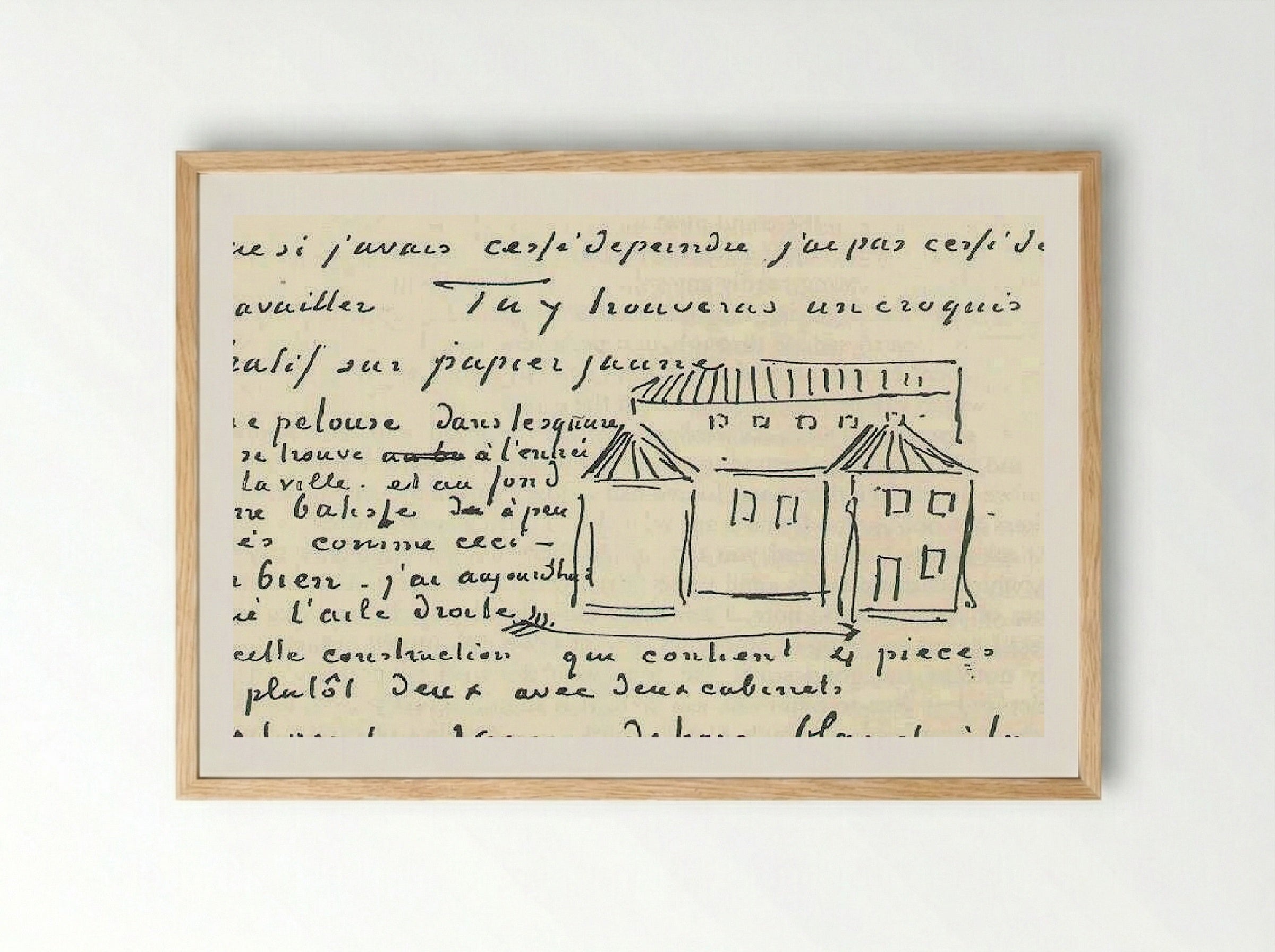 Sketch of The Yellow House (Letter to Theo van Gogh) - Vincent van Gogh - Framed Print Wood