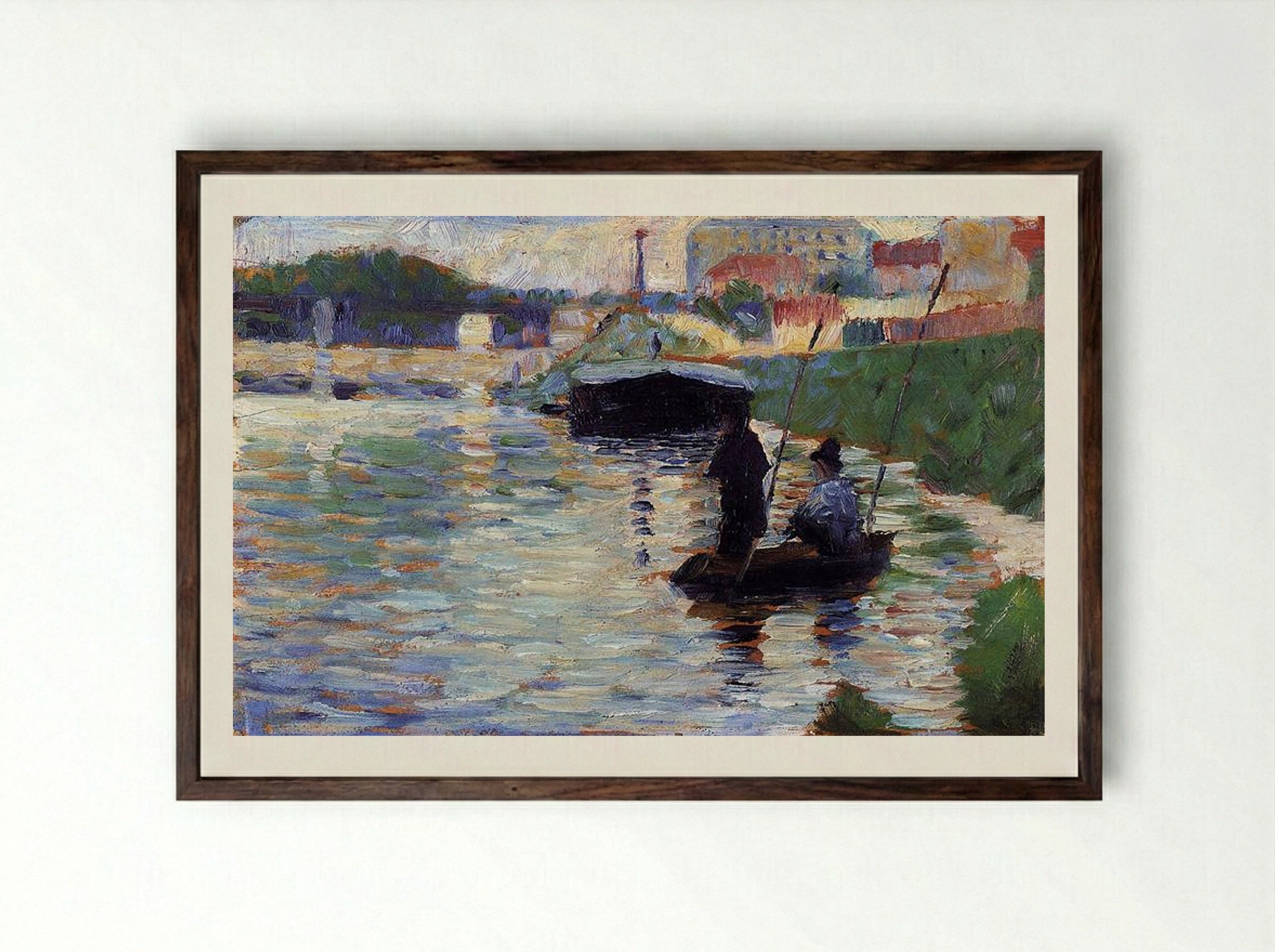 View of the Seine - Georges Seurat - Framed Print Dark Wood