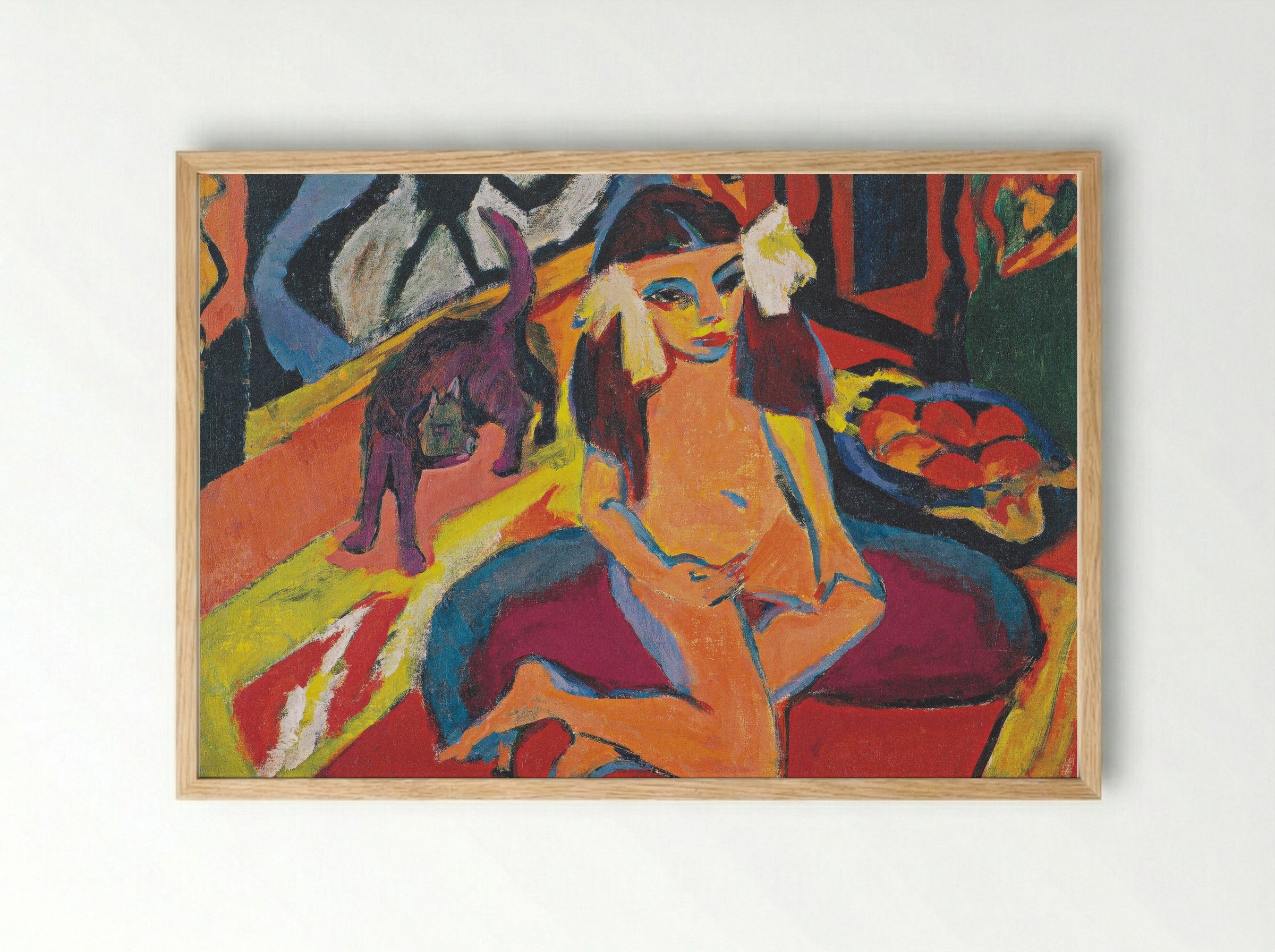 Girl with Cat (Franzi) - Ernst Ludwig Kirchner - Framed Print Wood
