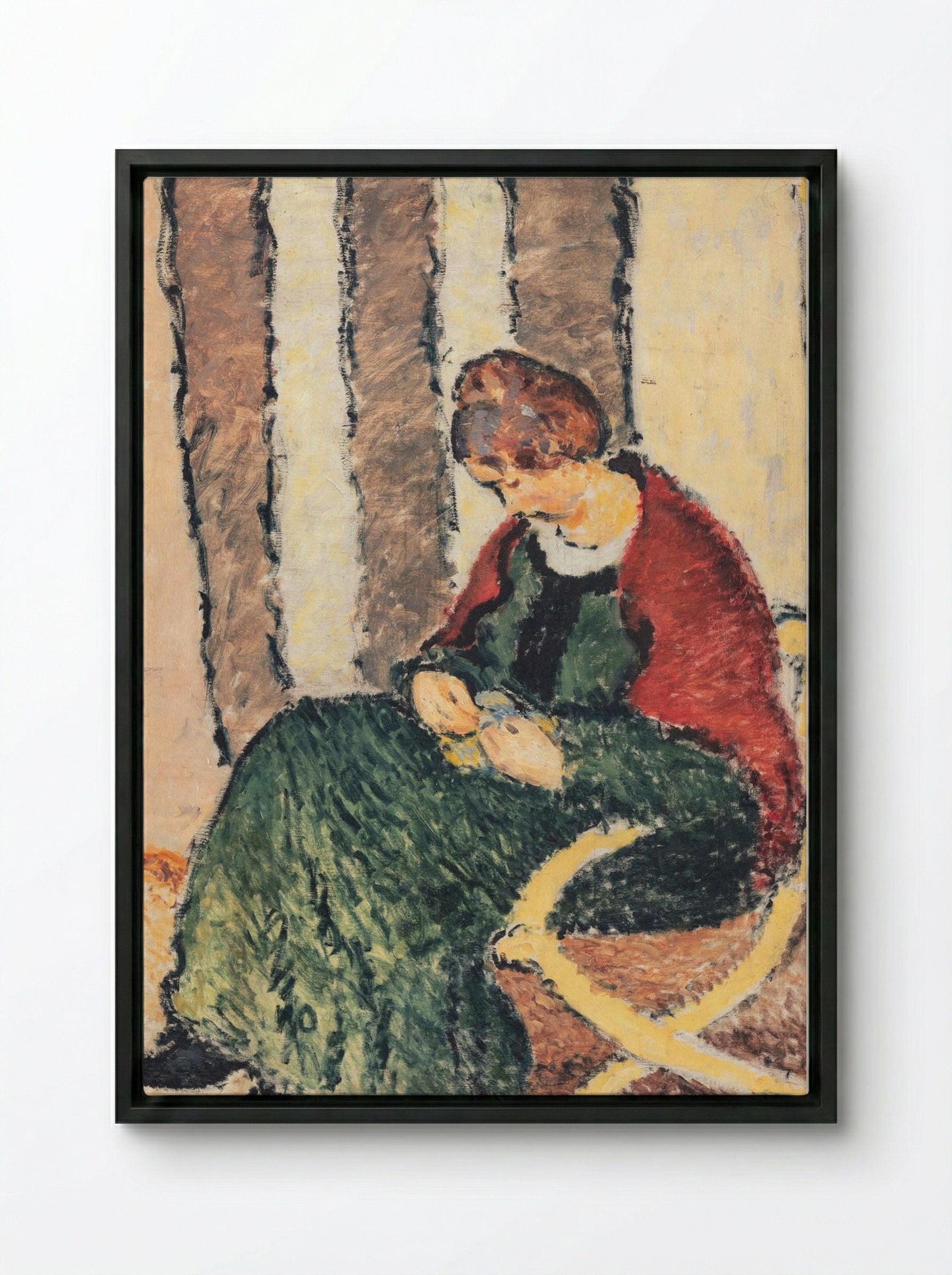 Anna Giersing, the Artist's Sister (Lady with Red Shawl) - Harald Giersing - Framed Canvas Black