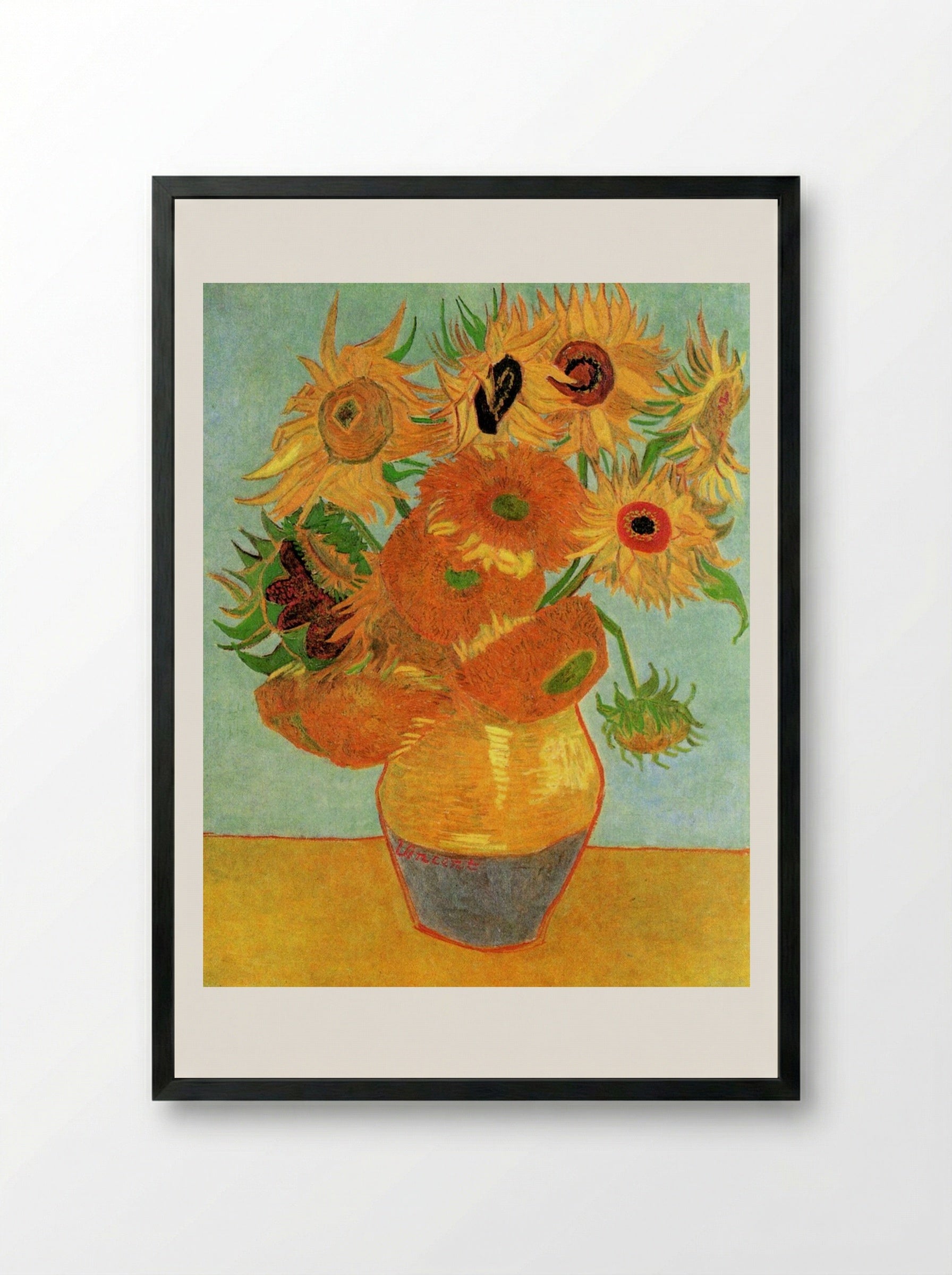 Still Life: Vase with Twelve Sunflowers - Vincent van Gogh - Framed Print Black