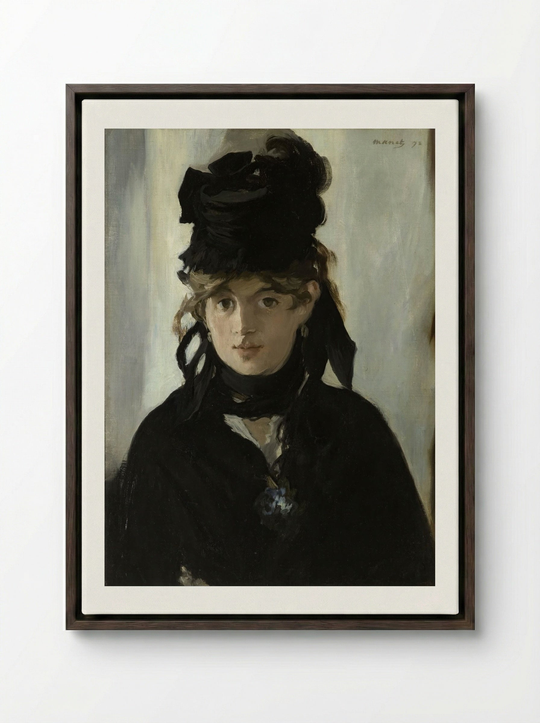 Berthe Morisot With a Bouquet of Violets - Édouard Manet - Framed Canvas Dark Wood