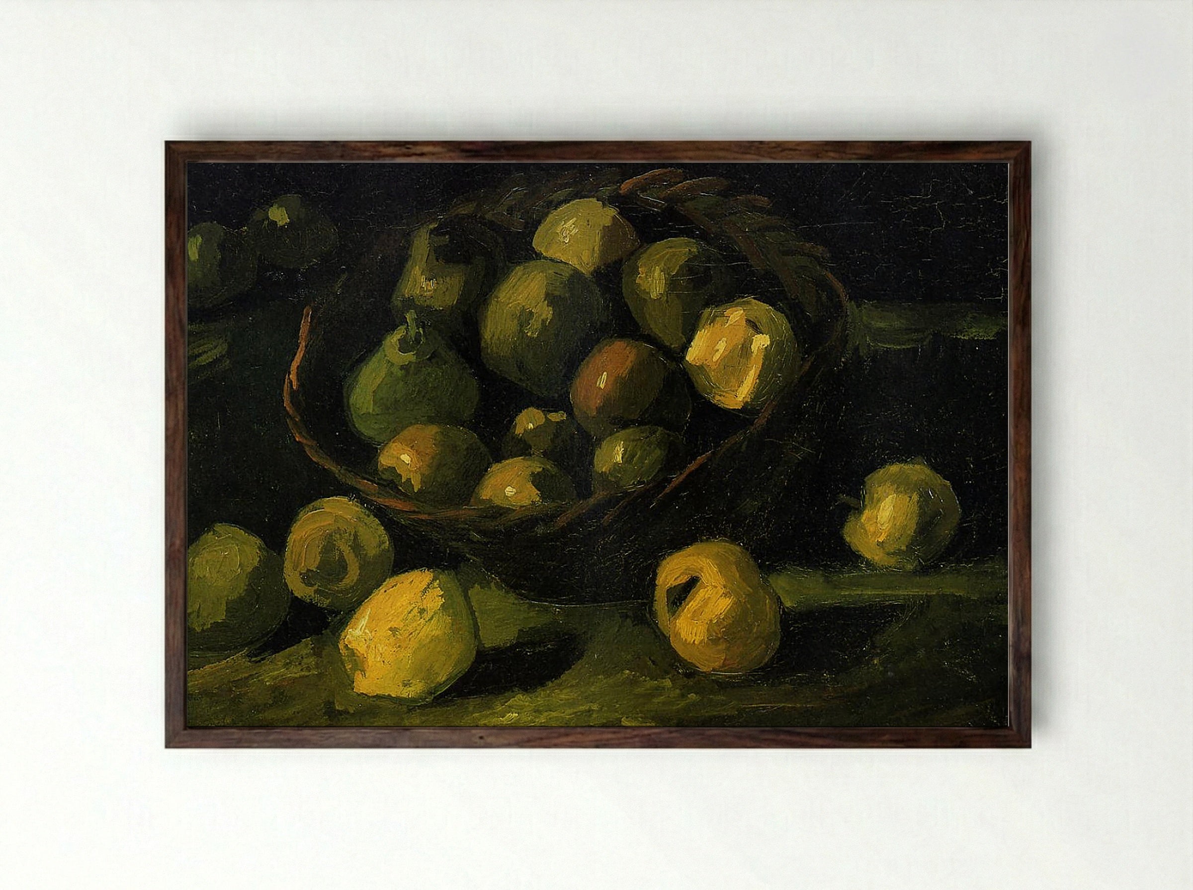 Still Life with Basket of Apples - Vincent van Gogh - Framed Print Dark Wood