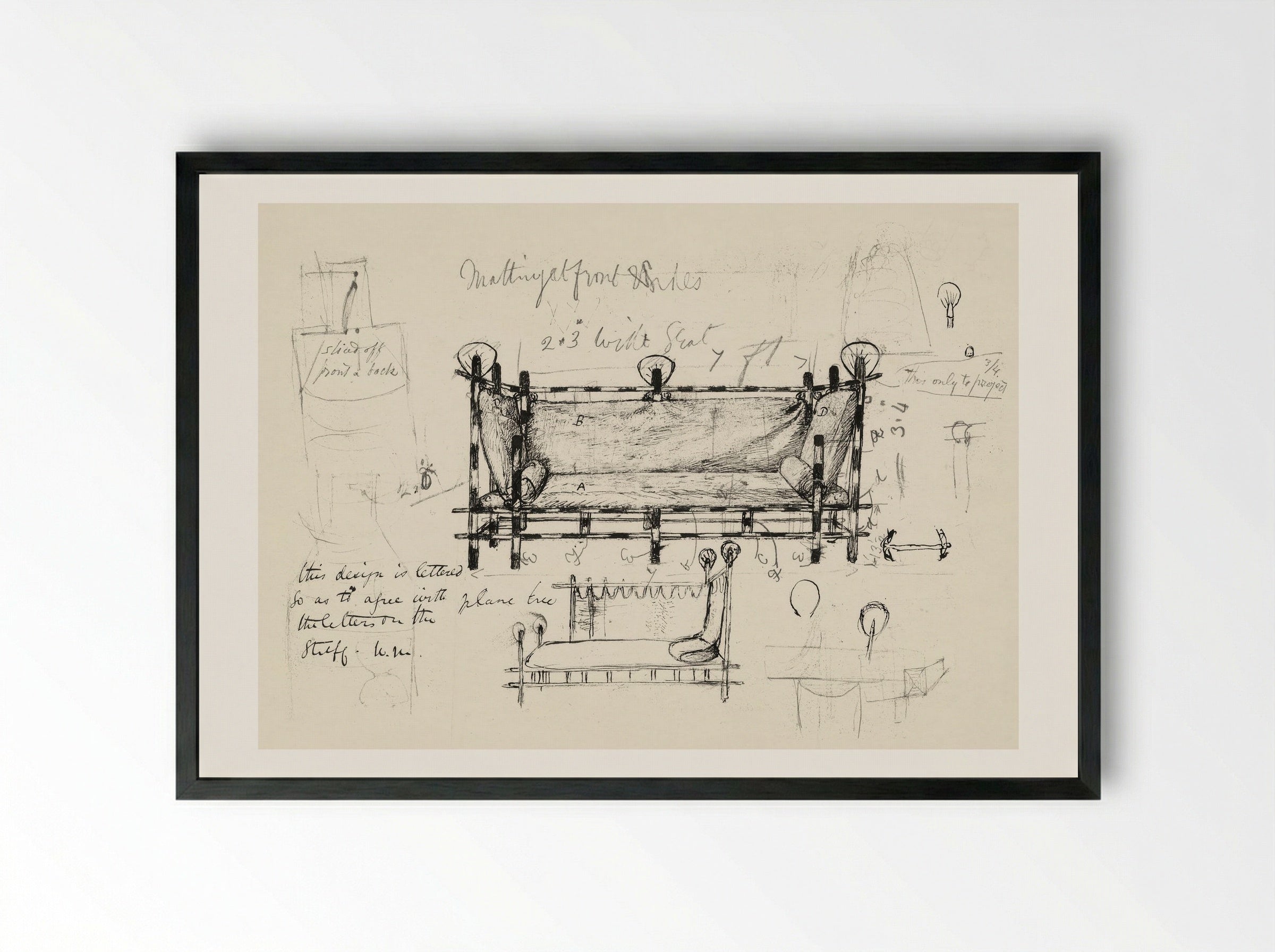 Two Designs for a Sofa - William Morris - Framed Print Black