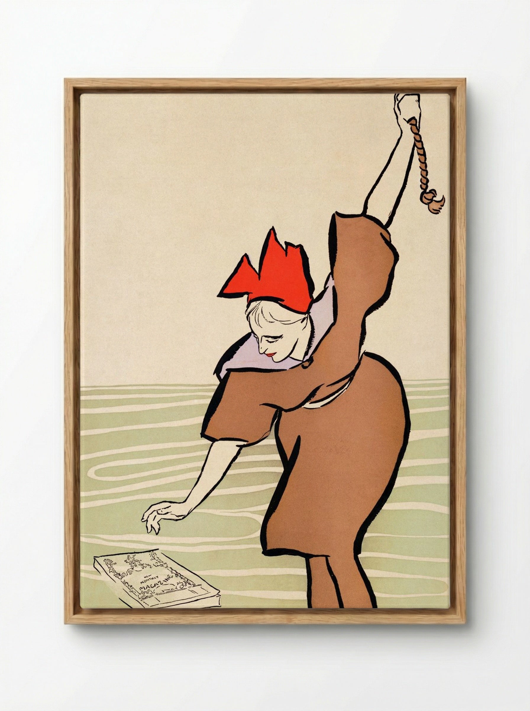 Woman Picking Up Book - Edward Penfield - Framed Canvas Wood