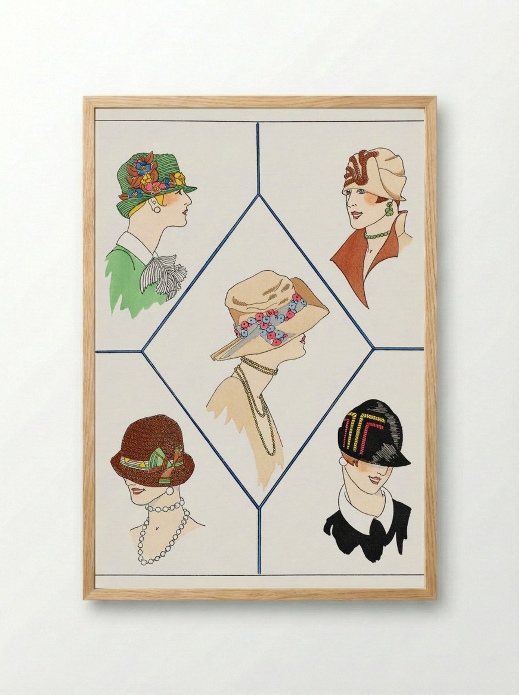Five Different Women's Hats - Jeanne Duc - Framed Print Wood