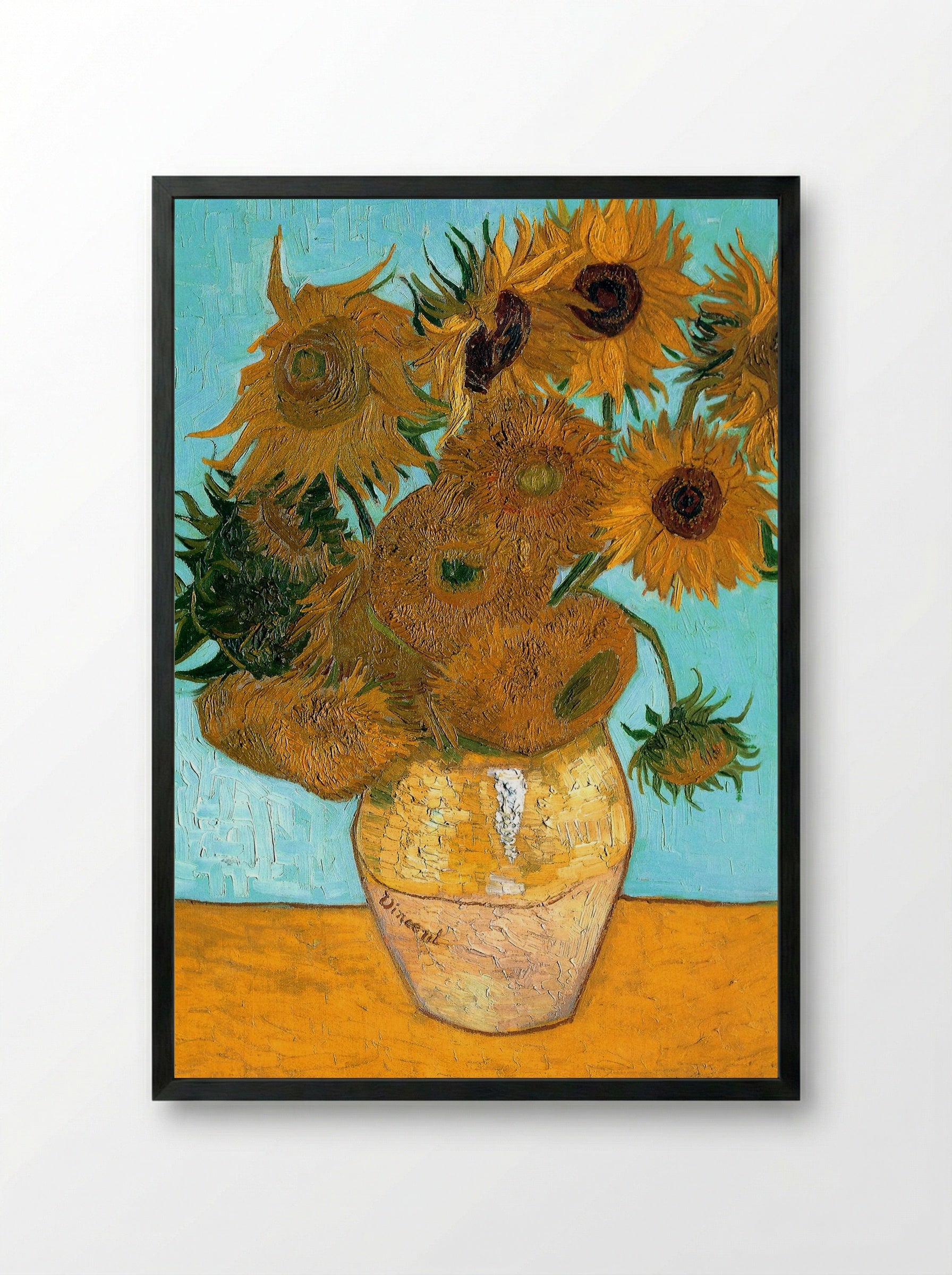 Vase with Twelve Sunflowers - Vincent van Gogh - Framed Print Black