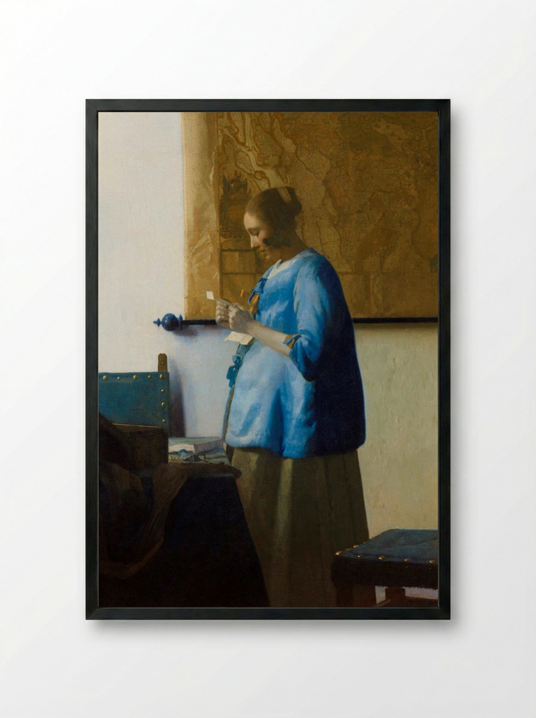 Woman Reading a Letter - Johannes Vermeer - Framed Print Black