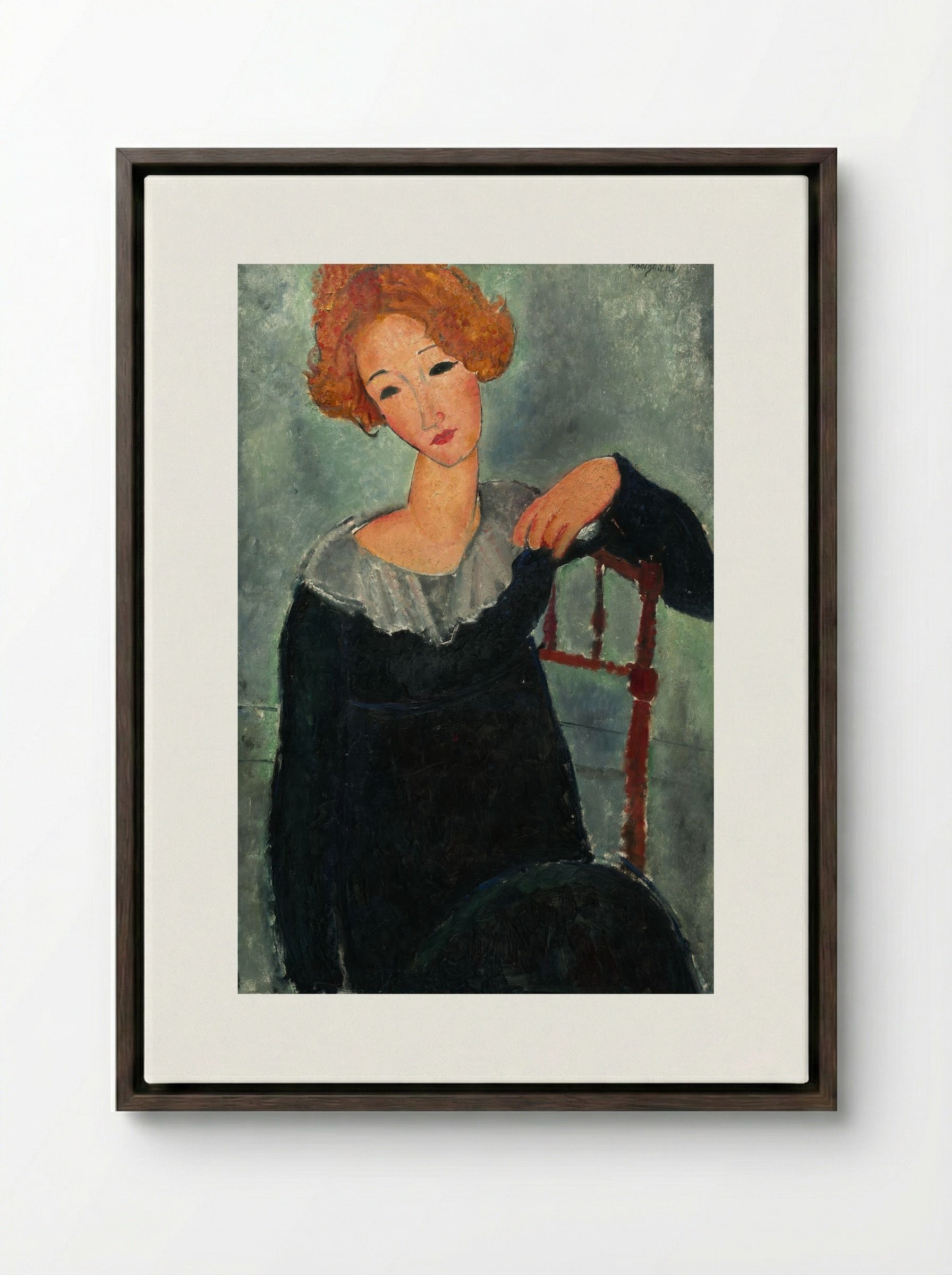Woman with Red Hair - Amedeo Modigliani - Framed Canvas Dark Wood