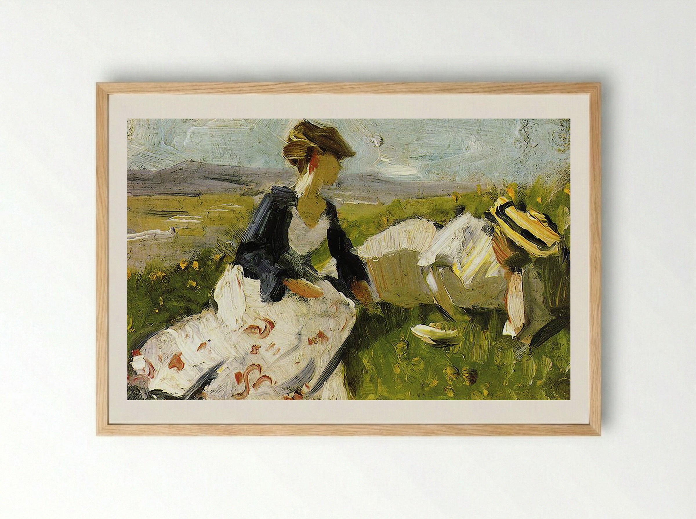 Two Women on the Hillside - William Merritt Chase - Framed Print Wood