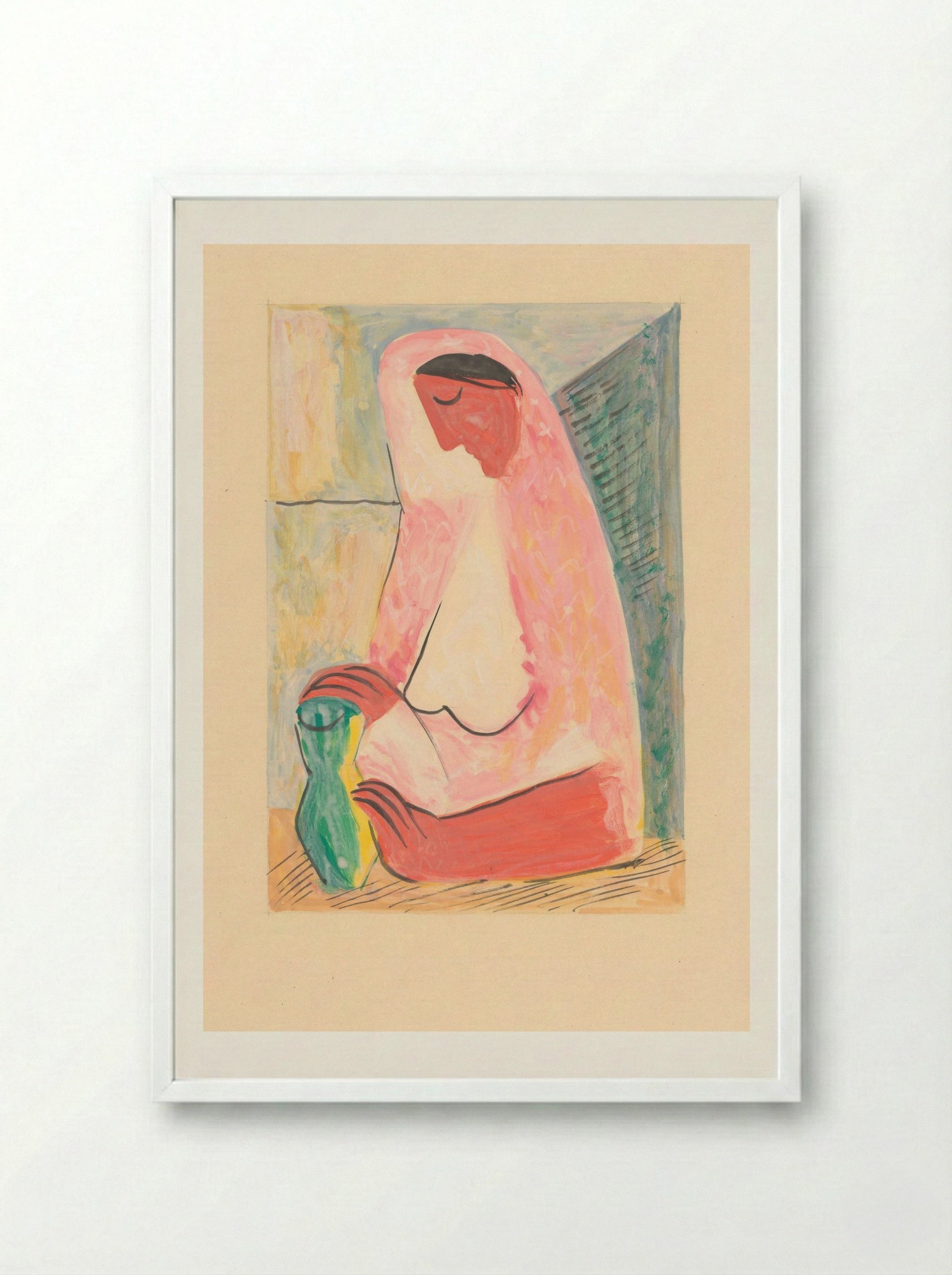 Woman with a Vase - Mikuláš Galanda - Framed Print White