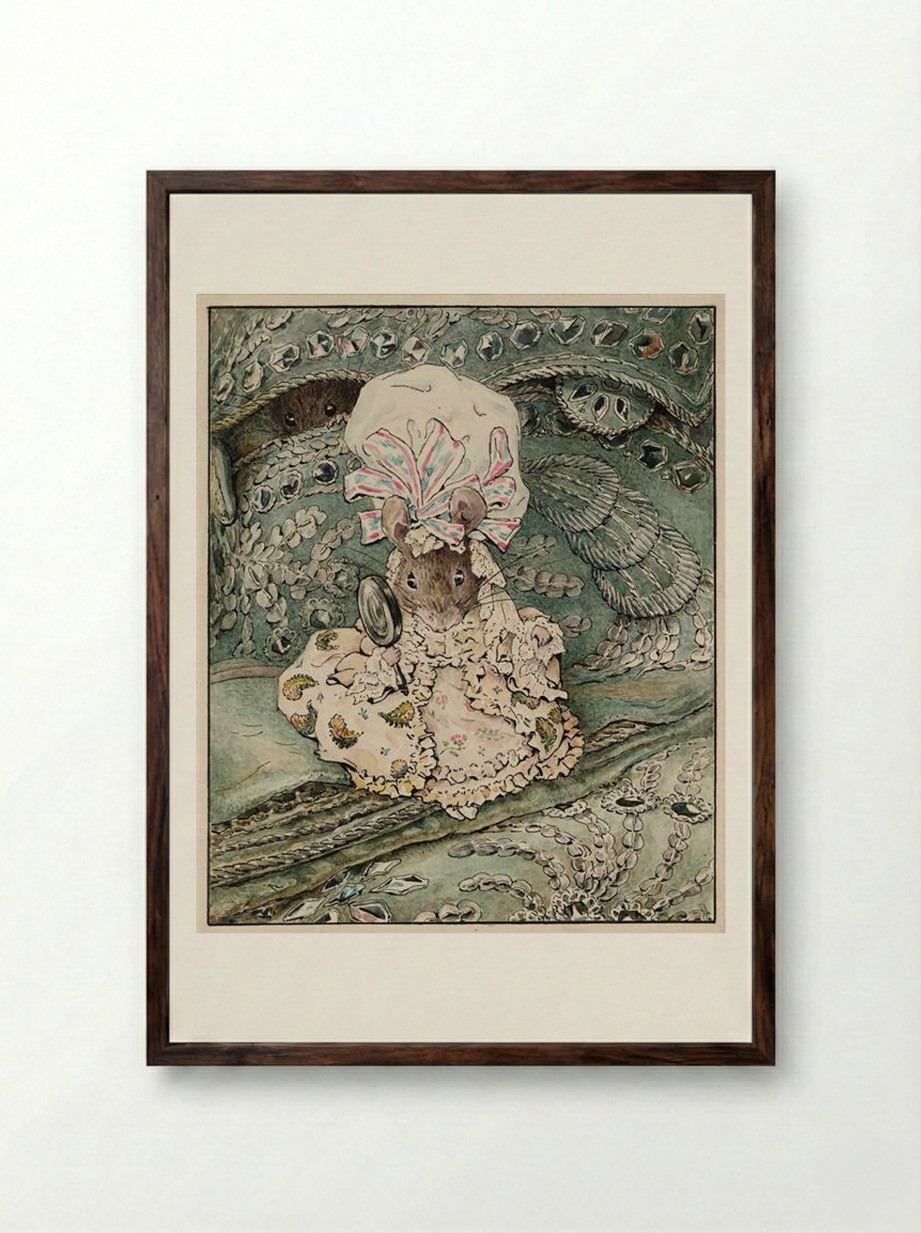Lady Mouse in Mob Cap - Beatrix Potter - Framed Print Dark Wood