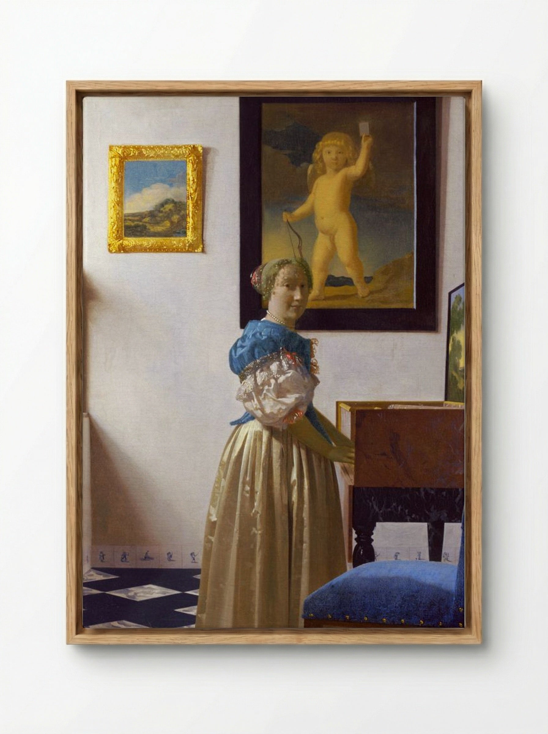 Lady Standing at a Virginal - Johannes Vermeer - Framed Canvas Wood