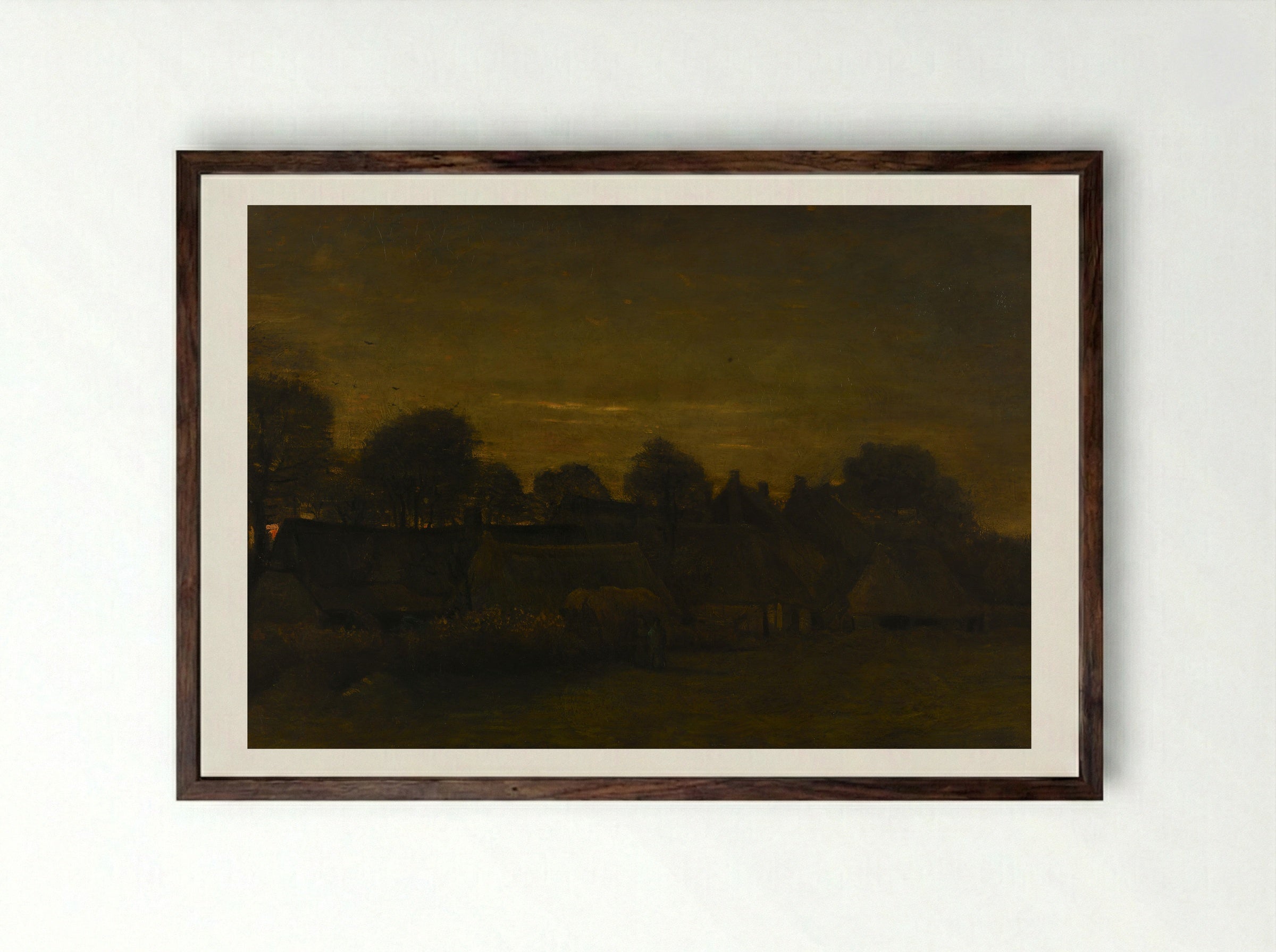 Boerendorp in de avond - Vincent van Gogh - Framed Print Dark Wood