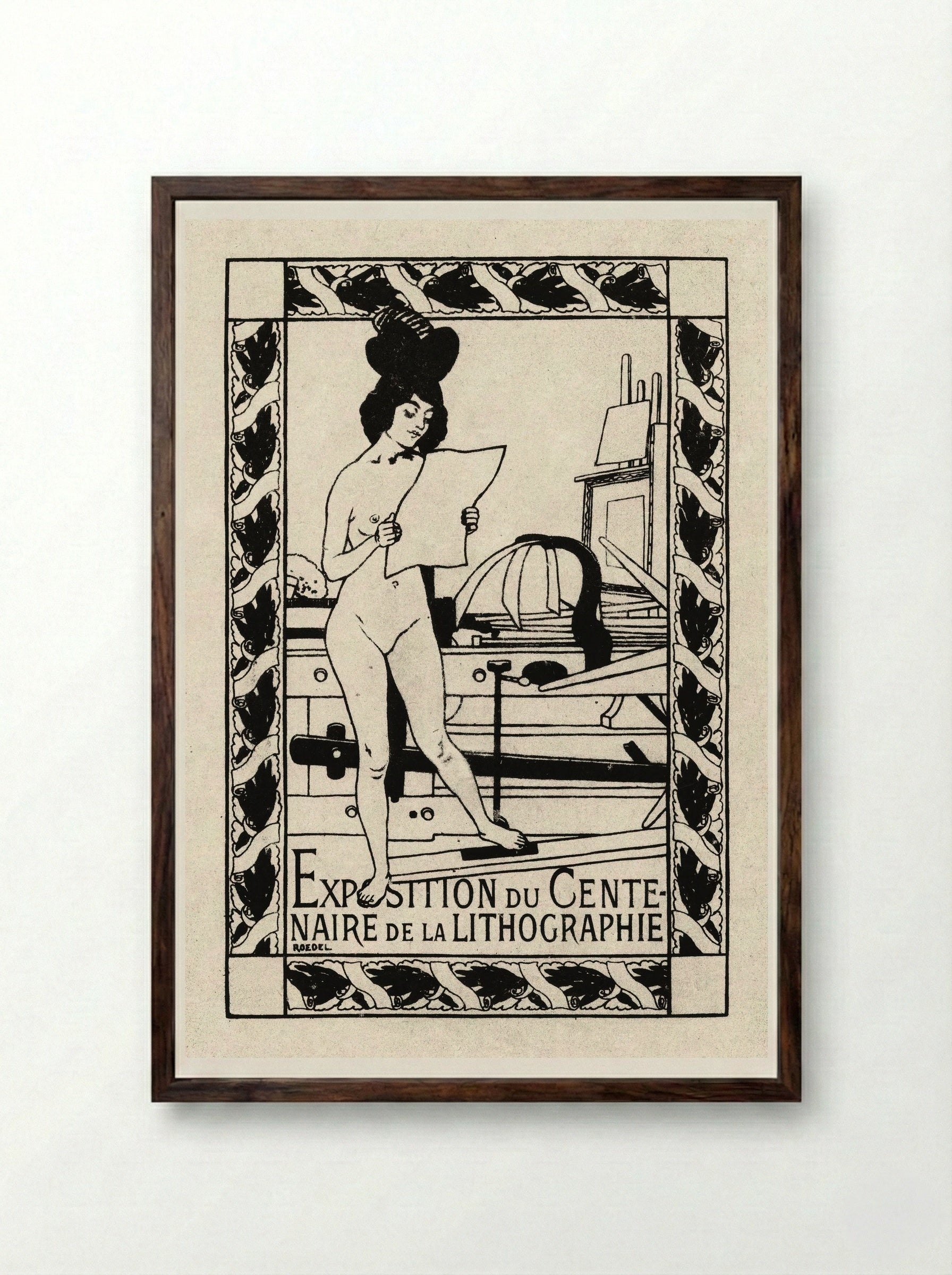 Exposition du Centenaire de la Lithographie - Auguste Roedel - Framed Print Dark Wood